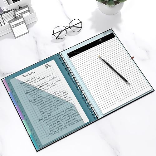 Miniatura 7 de Hongri Folio portapapeles con bloc de notas forrado recargable, carpetas de 8.5 x 11 pulgadas con almacenamiento de 10 bolsillos, cartera en