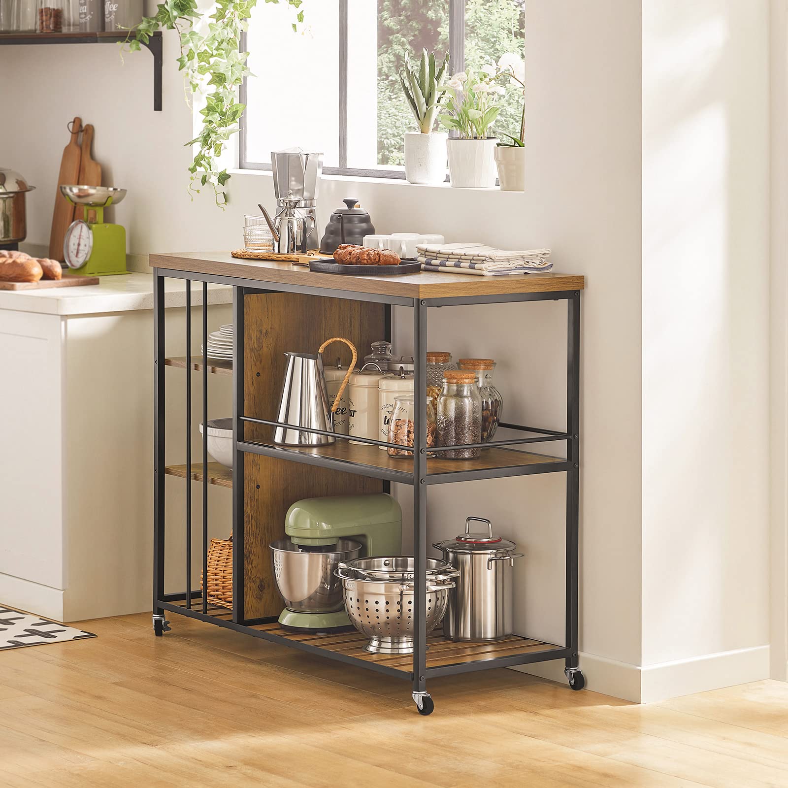SoBuy Carrello da portata con 5 ripiani Carrello laterale Carrello da cucina ripiano per microonde 110x45x92cm SVW18-II-F