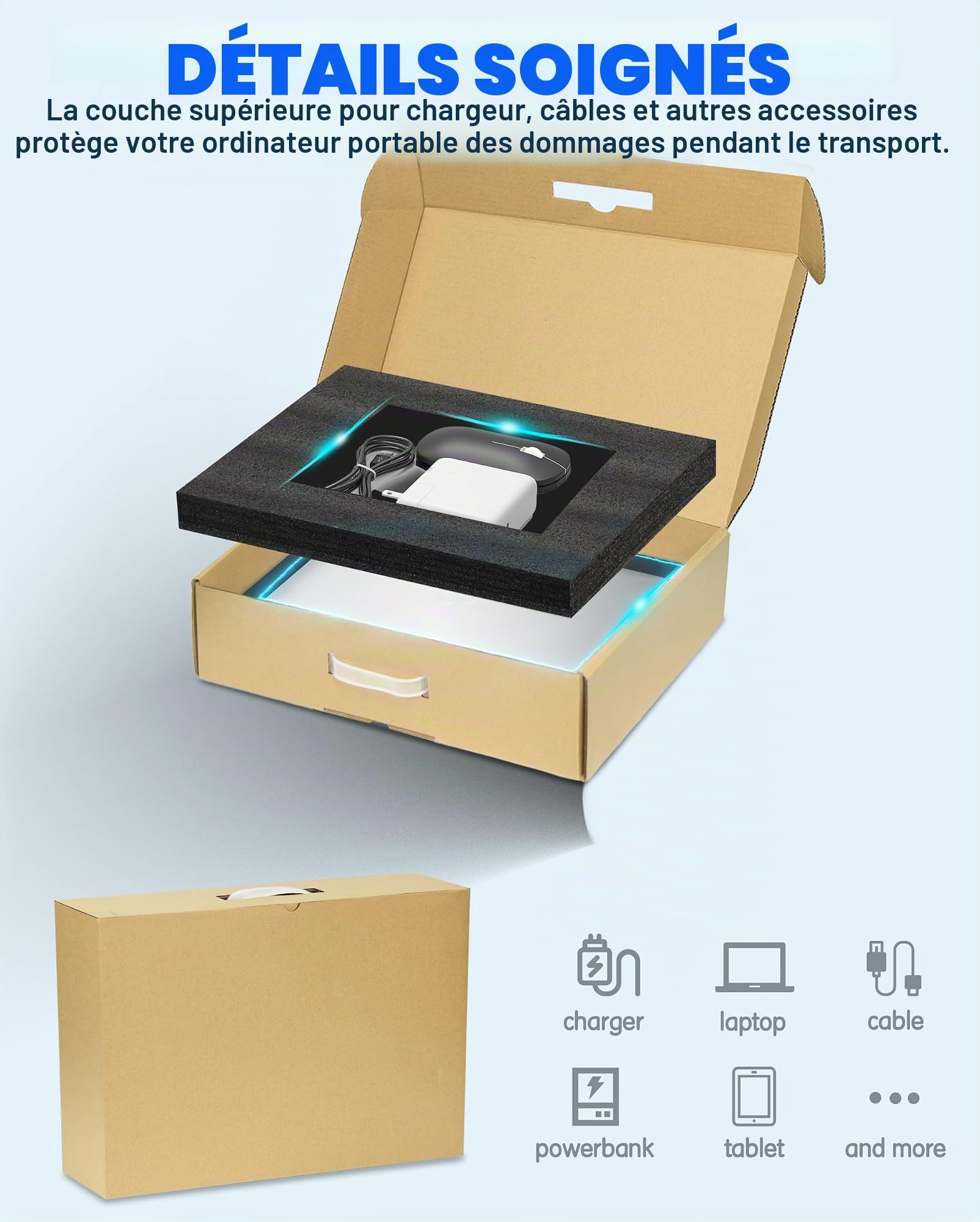 Boîte d'expédition pour ordinateur portable avec mousse de protection pour ordinateur portable jusqu'à 17" - Carton d'expédition pour ordinateur portable - Boîtes d'expédition sécurisées