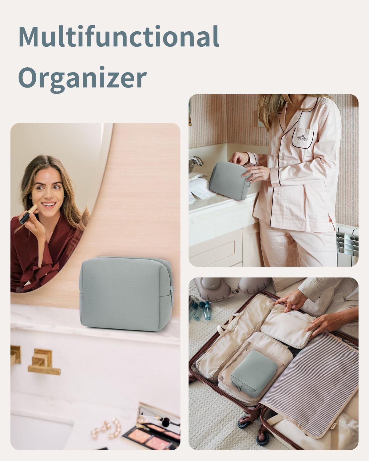 CEI-CEI Makeup Bag Neoprene Waterproof Soft Cosmetic Travel Bag for Women with Large Capacity Portable Zipper Pouch Lightweight Organizer for Overnight Toiletry Purse Gym (Mint Green) - Image 5