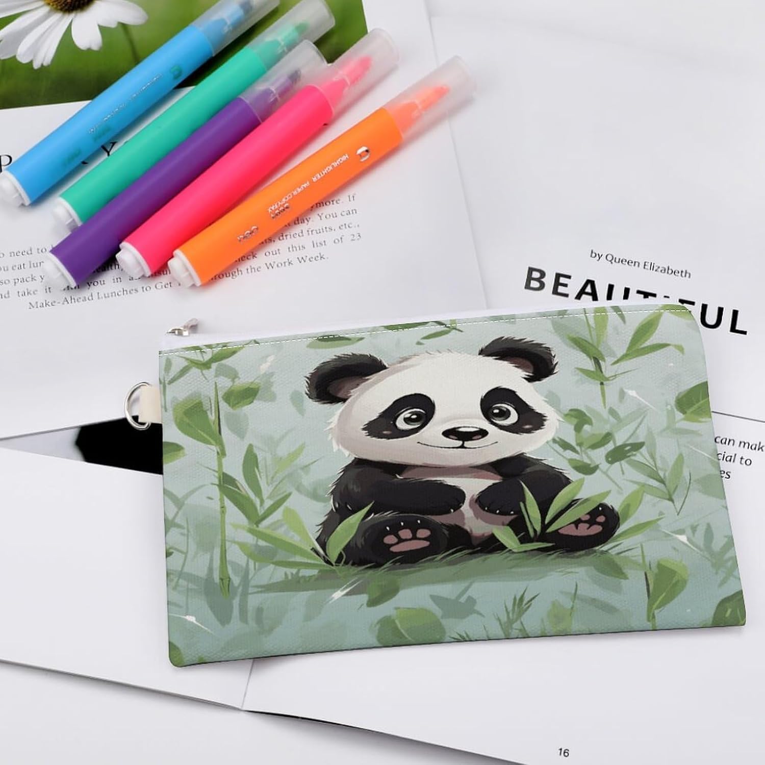 Panda Bamboo Coin Purse Coin Wallet Coin Bag Coin Pouch with Zipper Canvas Change Purse Pouch Zero Wallet Tool Bag