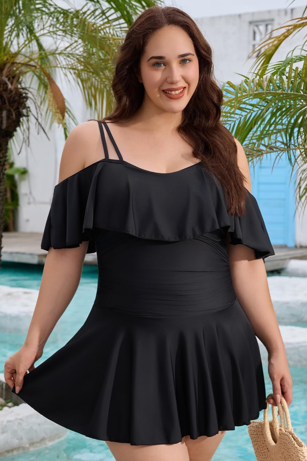 COCOPEAR One Piece Swimsuit Women Plus Size Bathing Suit Off Shoulder Tummy Control Swim Dress 2026 - Image 2