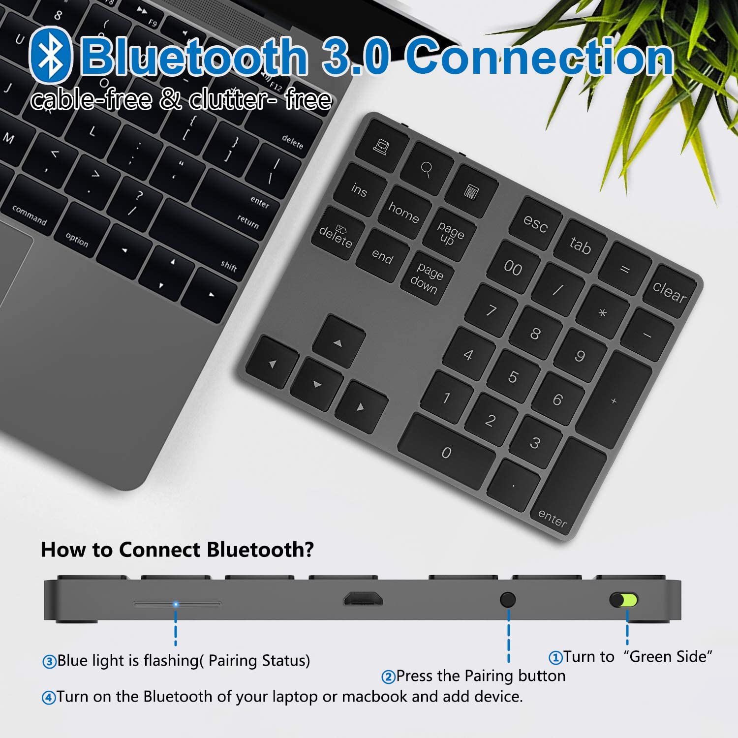 Tastierino Numerico Bluetooth Wireless - 34 Tasti Portatile Per IPad, Mac E PC - Foto 4