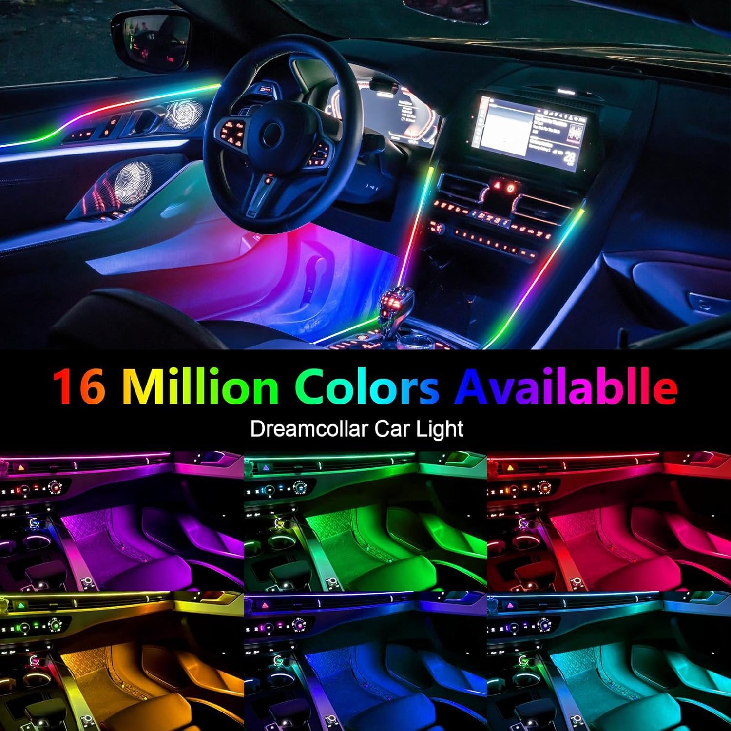 Sunshine smile Auto LED Innenbeleuchtung,6M/ 18 in 1 RGB Auto Innenraumbeleuchtung,App+Fernbedienung Control steuerbare Innenbeleuchtung Laser,Mehrfarbige Ambientebeleuchtung(Farbe)