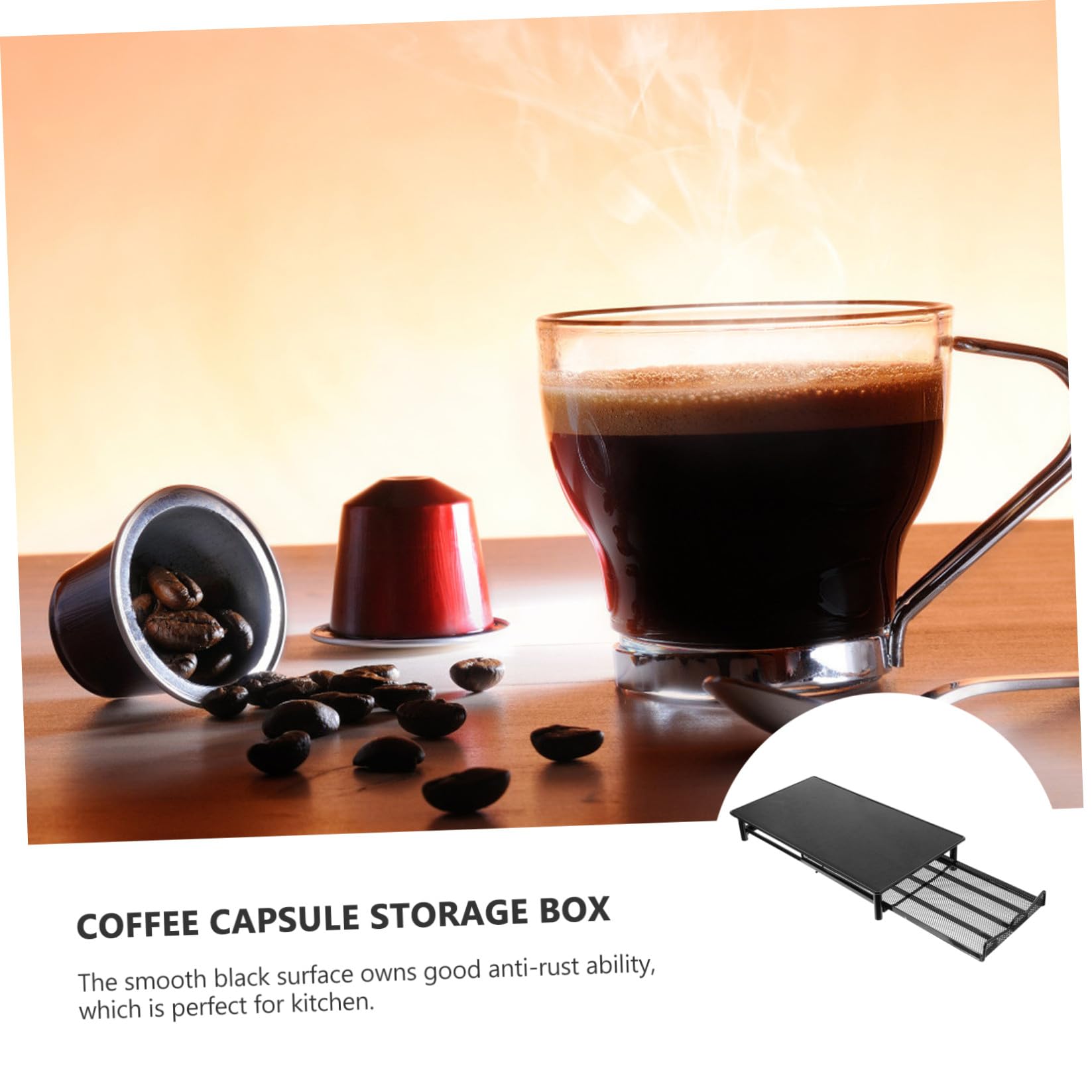 VOSAREA Estante para Almacenar Cápsulas de Café de Hierro Negro, Cajón Portátil y Antióxido Capacidad para 40 Cápsulas, Adecuado para Cocina y Escritorio