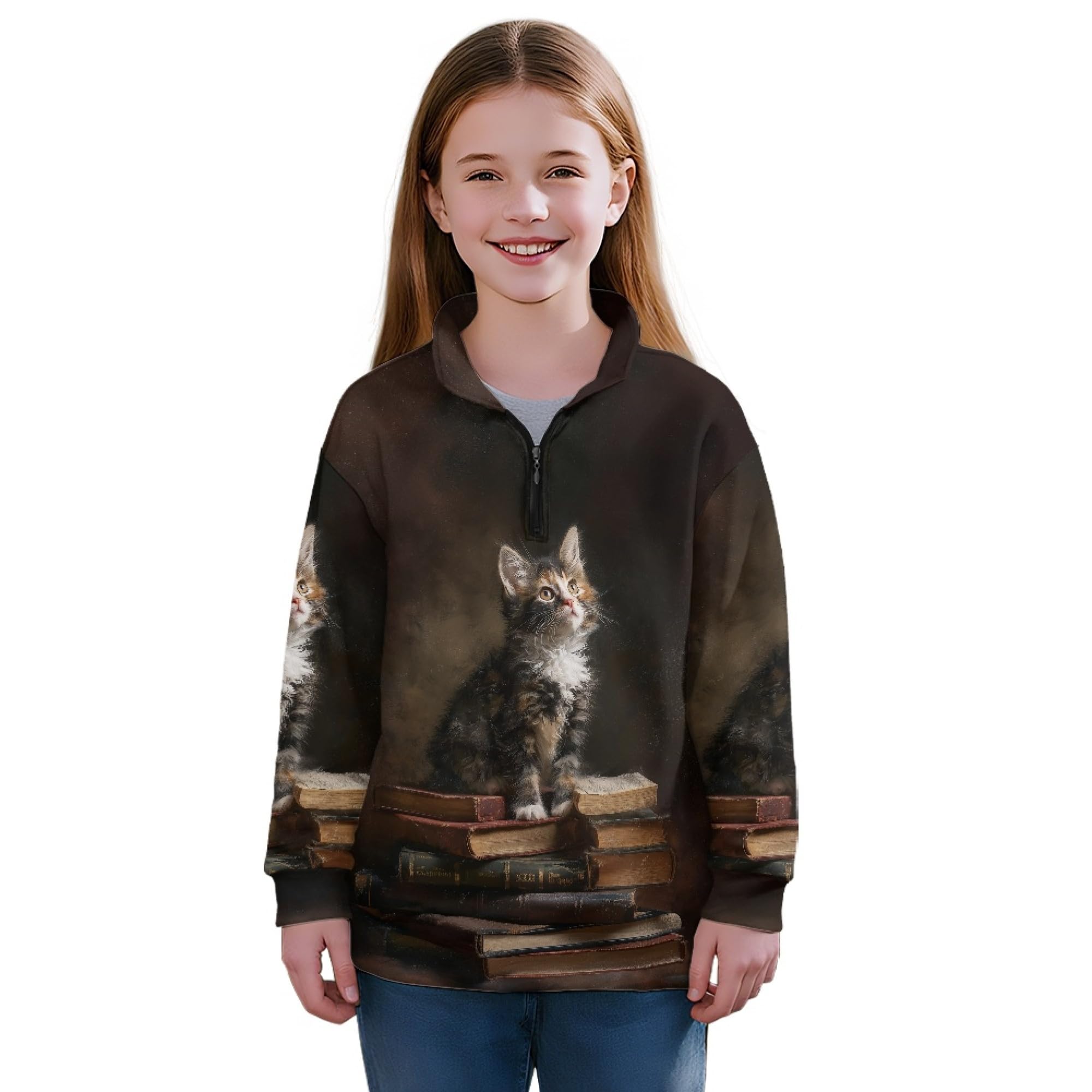 AmzPrint Girls' Novelty Quarter Zip Sweatshirt Long Sleeve Pullover Cool Activewear Running Hoodie For Teens Girls