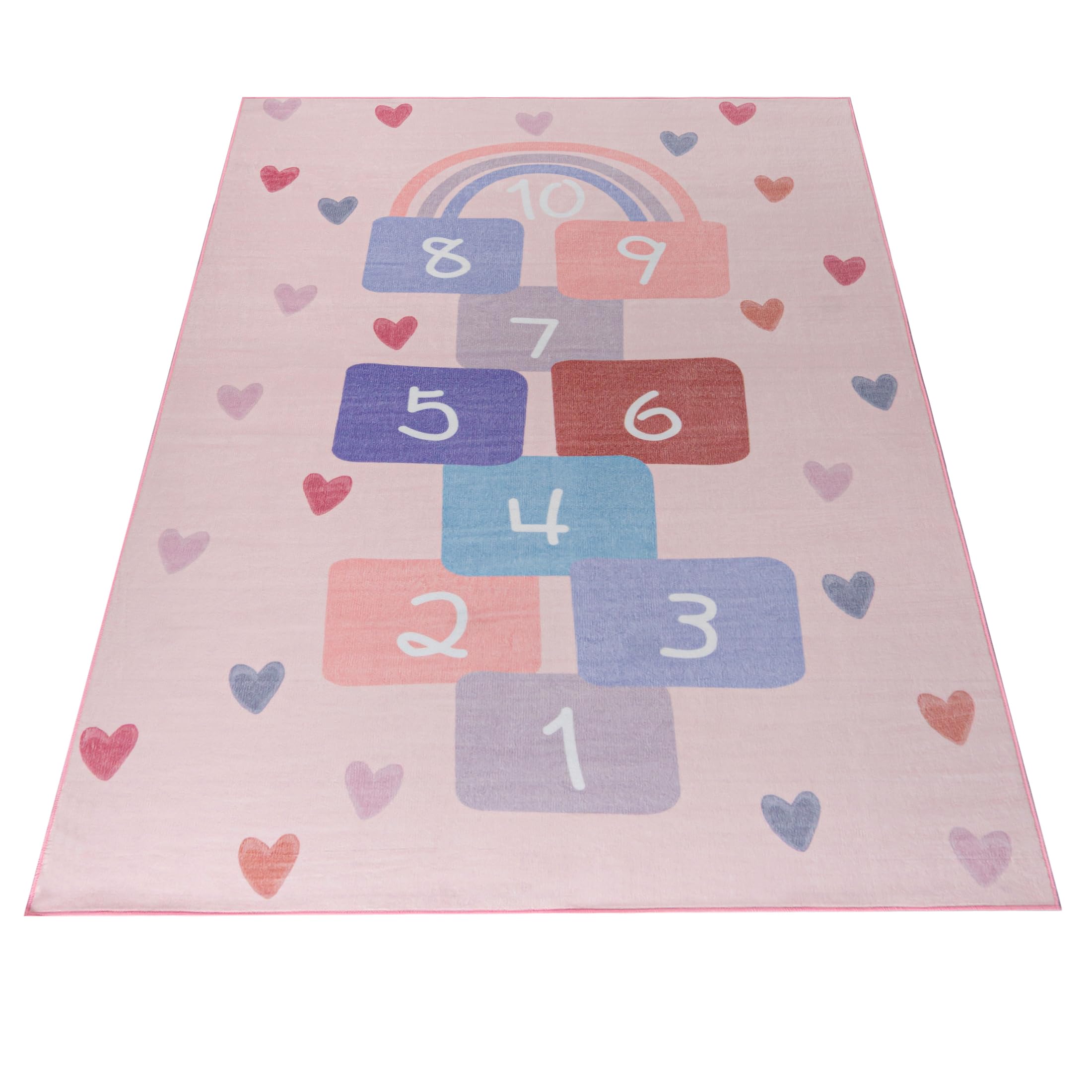 Mazovia Alfombra Rosa Infantil Rayuela - Sala Infantil - Pilas Cortas Rectángulo Certificado Oeko-Tex® Colorido - 140 x 200 cm