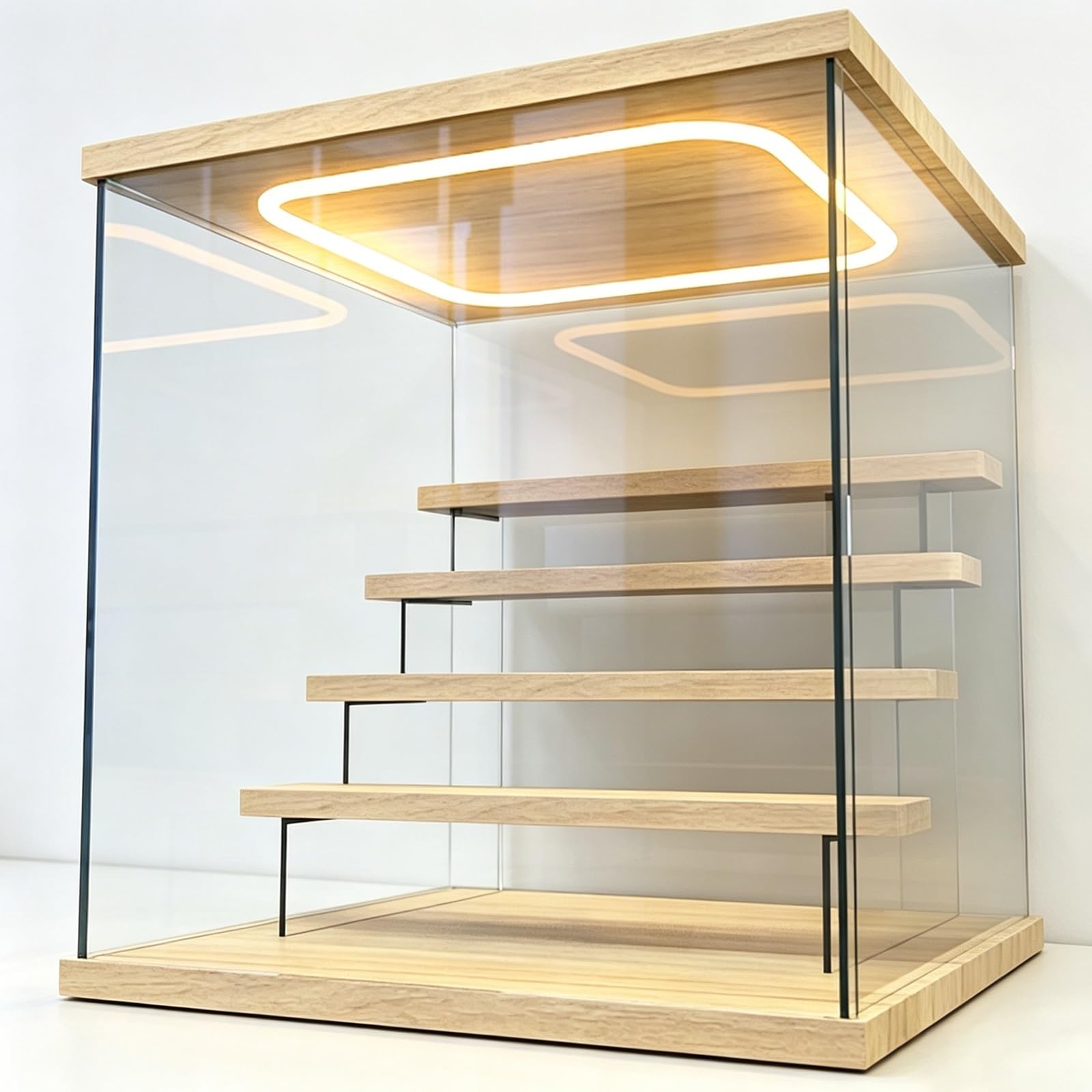 Acrylic Storage Box for Collectibles 2 3 4 5 Tier, Dustproof Acrylic Showcase with Internal Shelf, Lighted Acrylic Enclosure with Wooden Base(13x12x13inch/320x300x325mm)