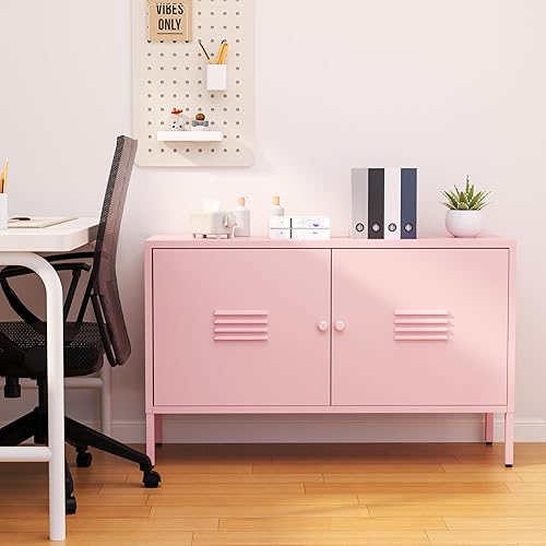 Miniatura 5 de Metal Accent Storage Cabinet for Bed Room,Living Room,Home,Hotel,Office,Garage,2-Tier, Removable Shelf (2 Door Accent Cabinet, Pink)