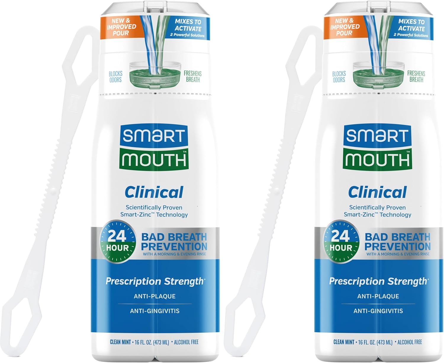 SmartMouth DDS Activated Clinical Mouthwash with Tongue Cleaner - for Fresh Breath - Clinical Strength Mouthwash for Gum Health, Gingivitis & More - Clean Mint Flavor, 16 fl oz (Pack of 2)