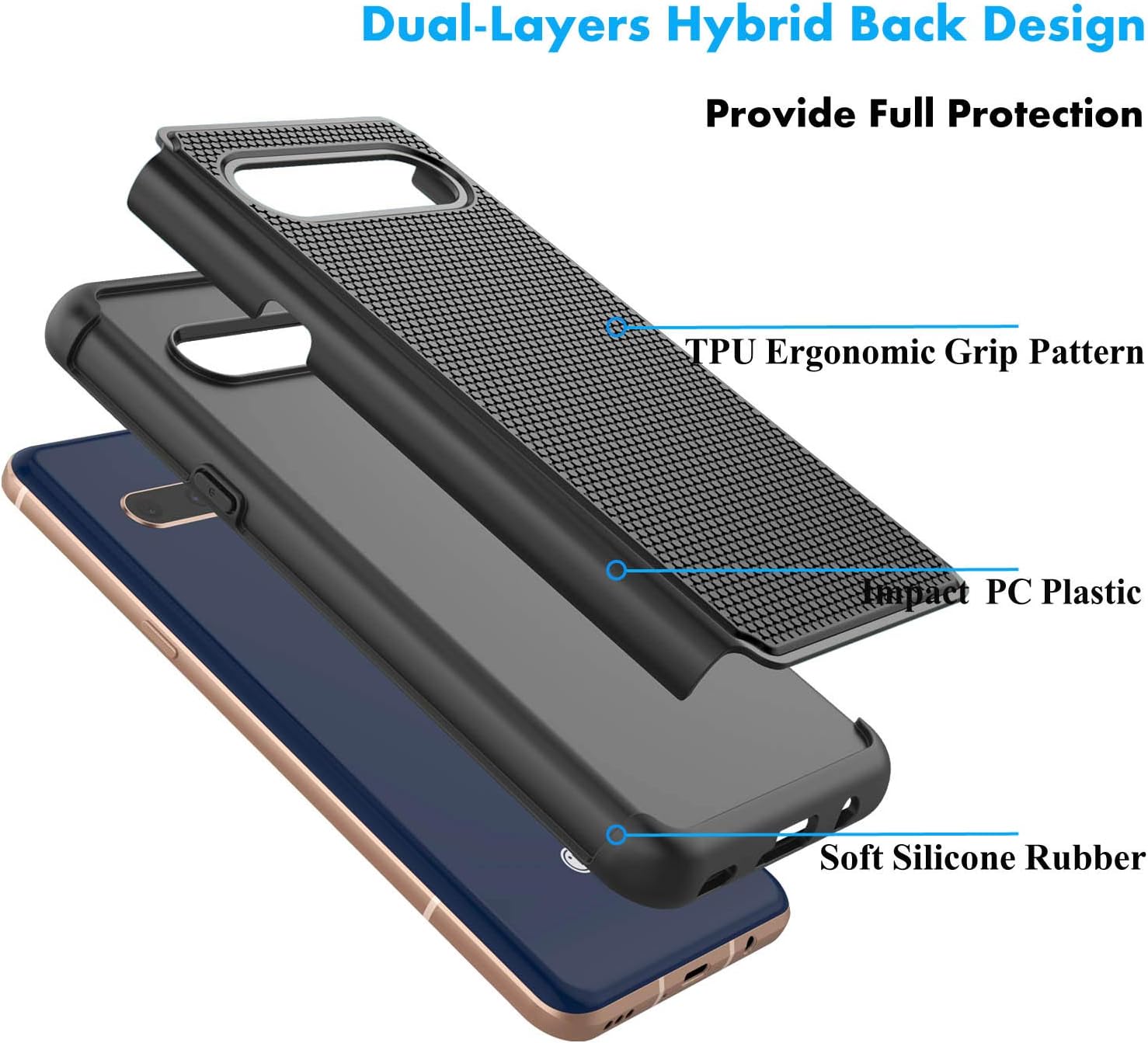 NJJEX Compatible with LG V60 ThinQ 5G Case/LG V60 / LG G9 ThinQ Case, [Nveins] Hybrid Dual Layers Hard Plastic Back + Soft Silicone Rubber Armor Defender Shockproof Slim Phone Cover [Black]
