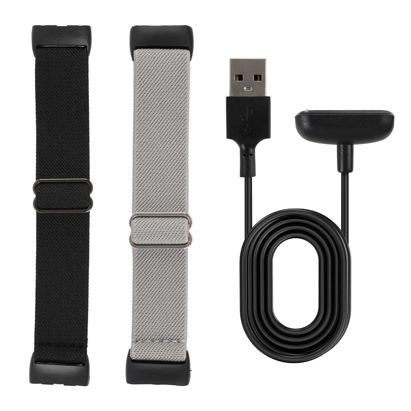 2 Pcs Elastic Straps Compatible with Fitbit Charge 5/6, Adjustable Nylon Loop Replacement Bands with Charging Cable, Braided Straps Replacement Sport Wristband for Outdoor Running Cycling Gym Workout