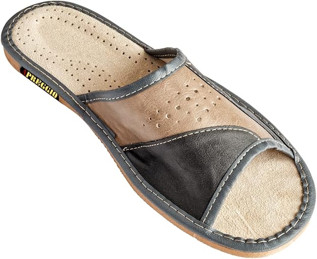 APREGGIO - Men's Leather Slippers - Handmade Slippers, Comfortable & Comfortable, High Quality Men's Slippers 40/46 EU