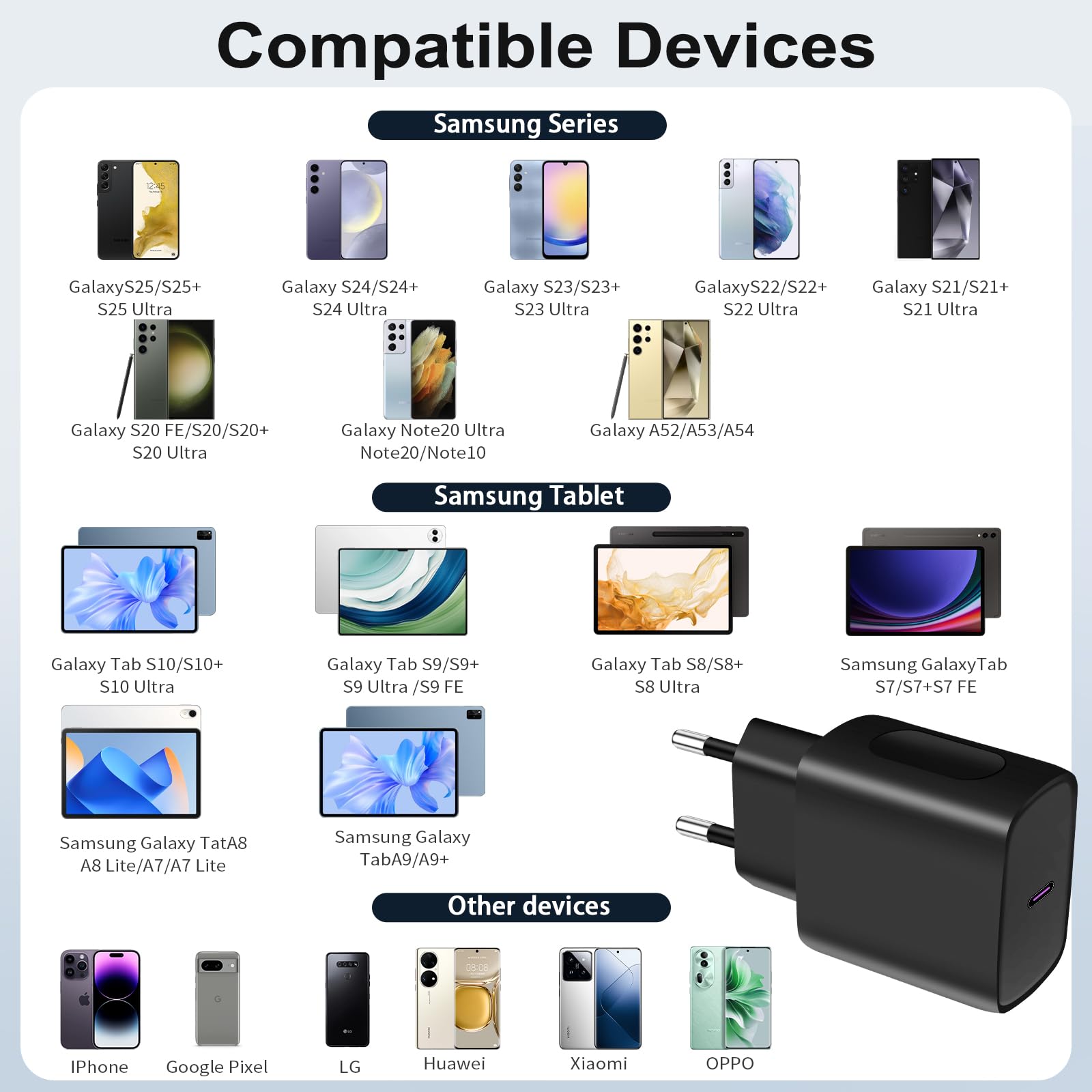 Vemfay 45W USB C Adapter con 2M cavo USB-C, Caricabatterie per Samsung S25/S24/S23/ S22 /S21 /S21 Ultra,S20 FE, A16/A15/A14/A56/A55/A34, Tipo C Alimentatore Spina Ricarica Adattatore