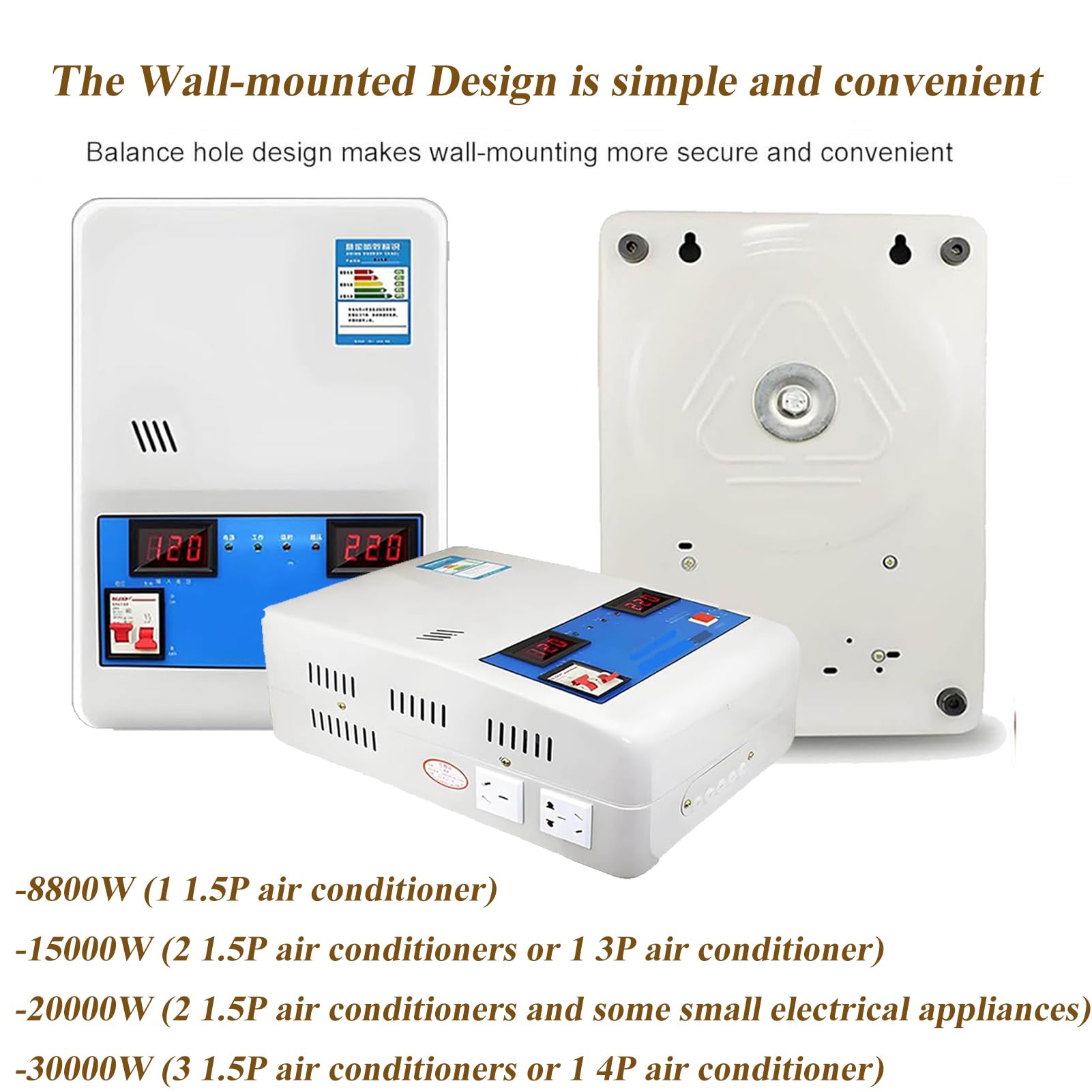 Stabilizzatore Tensione 220V 8800W/15000W/20000W/30000W per Uso Domestico e Ufficio - Regolatore CA con Protezione Integrata - Per TV, PC e Elettronica di Casa (8800W)