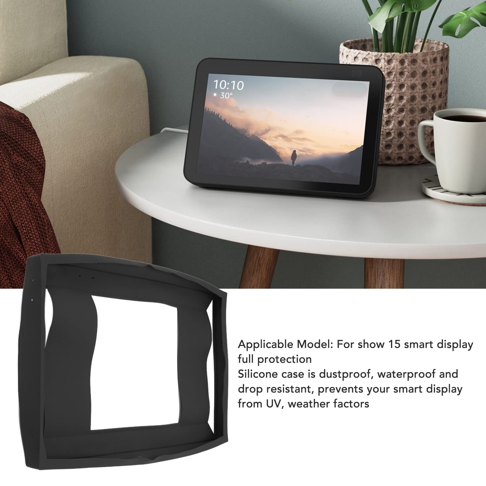 OUKENS Silicone Case Cover Made for All New Alexa Echo Show 15 Smart Display, Echo Show 15 Protective Cover, Easy Installation-Jet Black(Black)