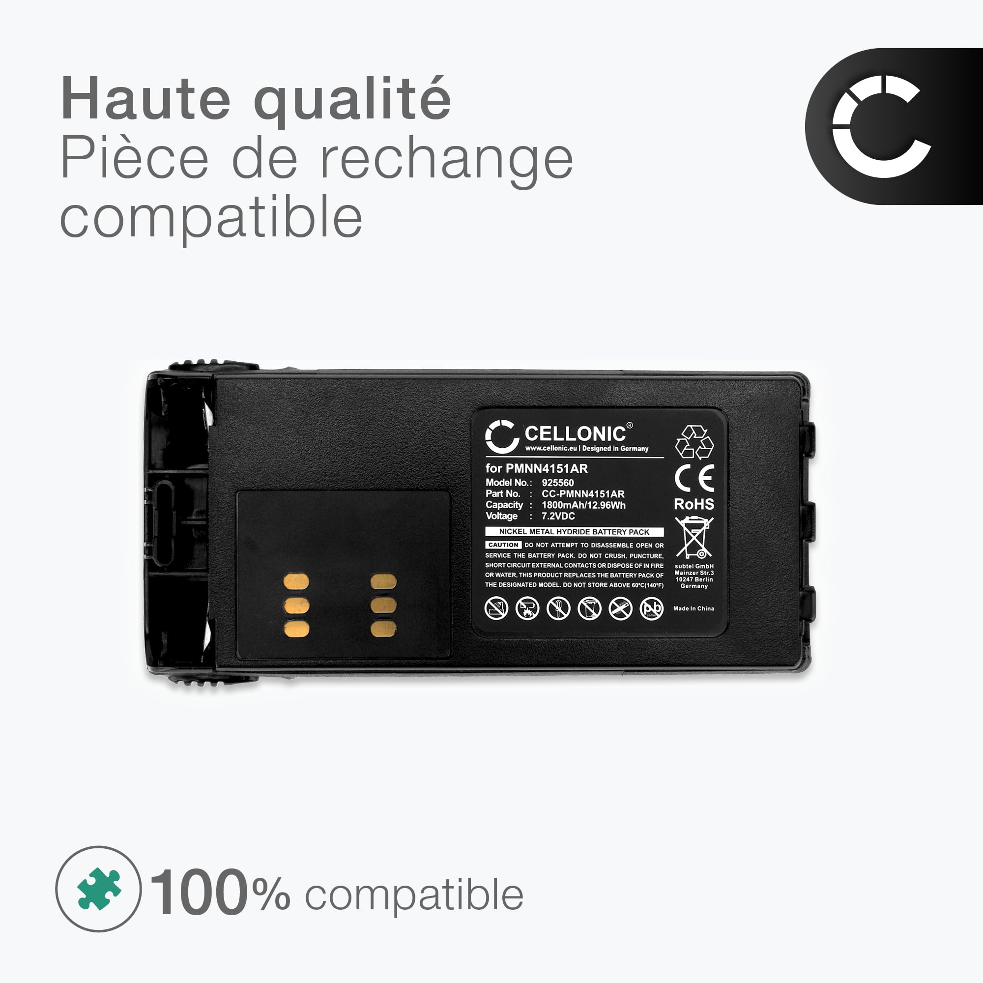 CELLONIC 1x Batterie pour Poste émetteur-récepteur Compatible avec Motorola GP340, GP380, GP360, PMNN4151AR - (1800mAh, 7.2V)