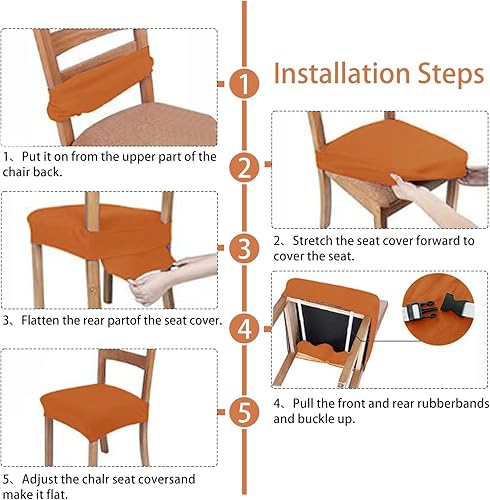 Miniatura 6 de Juego de 6 fundas de asiento para sillas de comedor, de terciopelo elástico, extraíbles y lavables, para sillas de comedor (juego de 6, naranja)