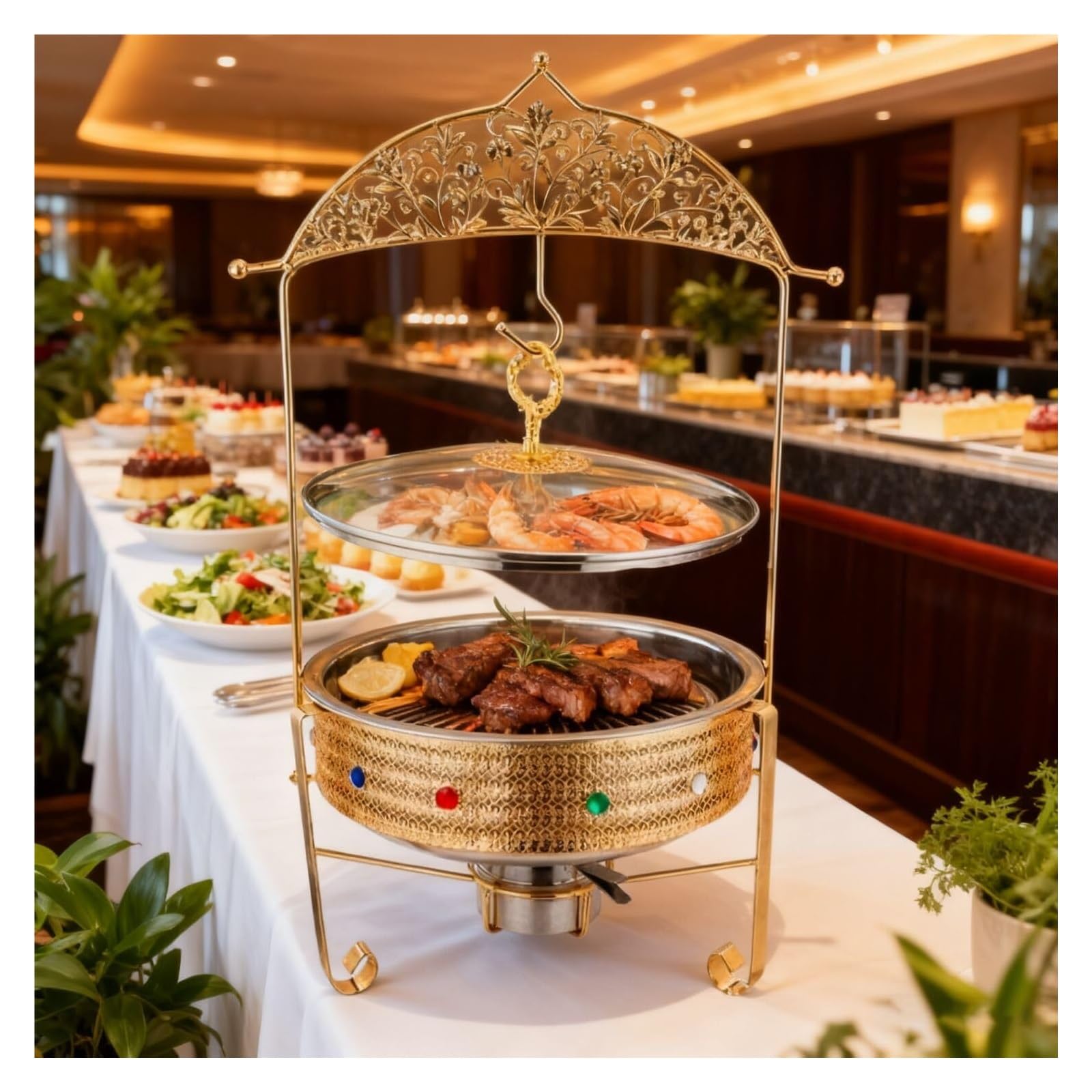 Scaldavivande da Appendere alla Stufa con Diamanti Colorati | For fornello da pranzo con coperchio sospeso a buffet, server for buffet e set più caldo(4.5L)