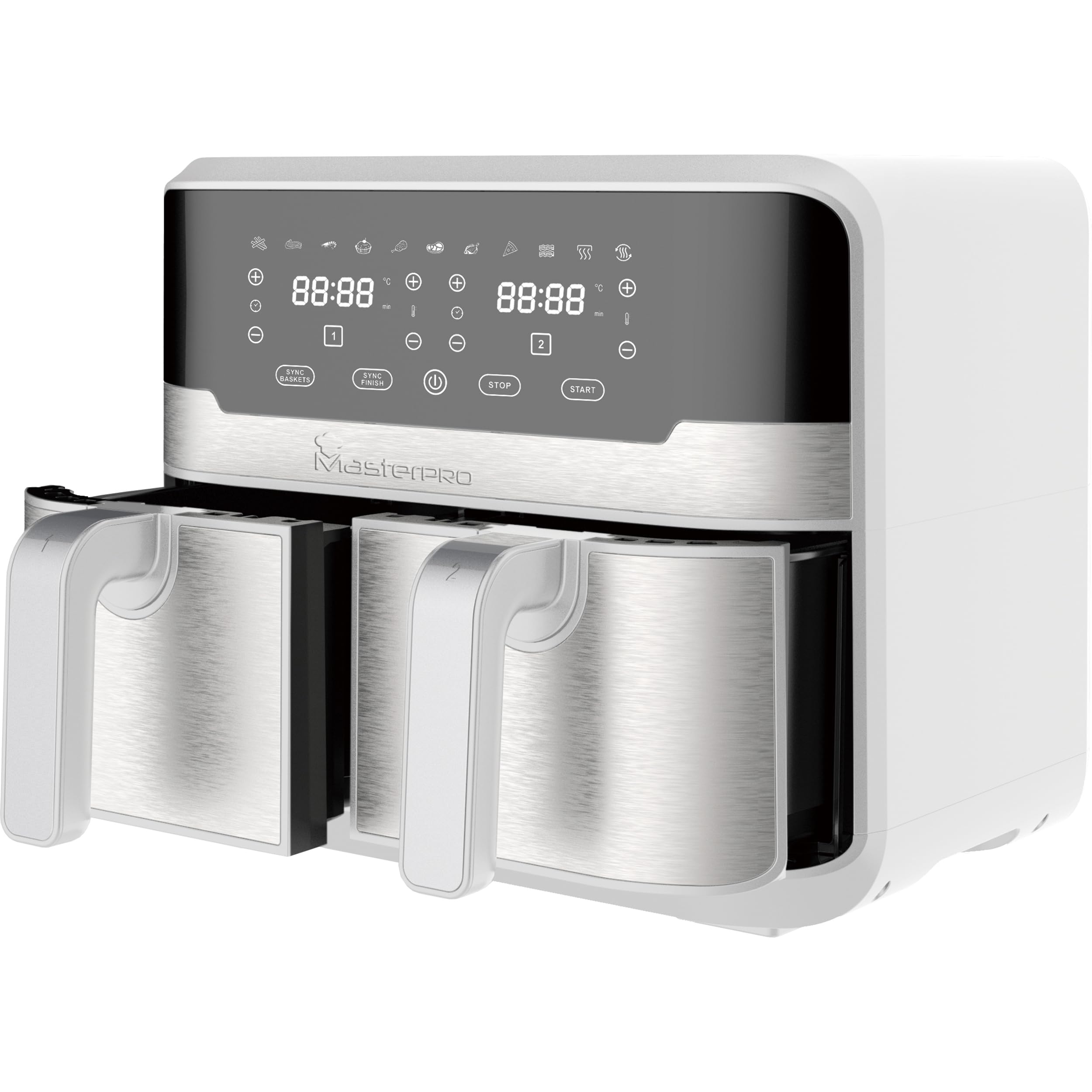 MasterPRO Rocket Duo 900 - Freidora Sin Aceite Doble - Blanca - Capacidad de 9 L y 2400 W - Pantalla LED Táctil y Cesta Antiadherente + Bandeja De Horno Rectangular Silicona 12.7X19.5X7+2CM