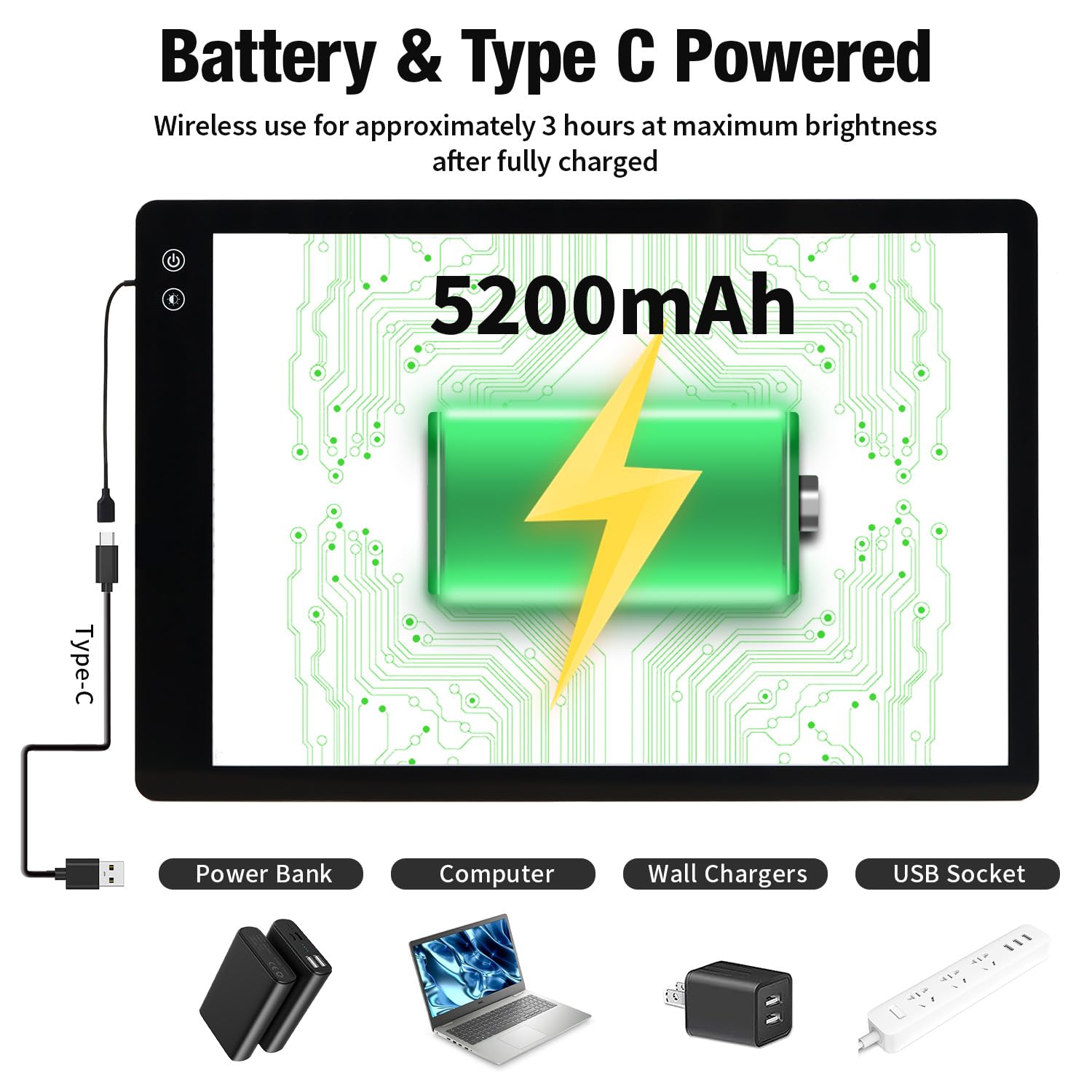 Zocelight Wiederaufladbares A2-Lichtpad für Diamantmalerei, A2-Lichttafel mit 5200 mAh Akku, 6 Stufen Dimmen/3 Farbtemperaturen, 5500 Lux, super helle Lichtbox zum Zeichnen, Skizzieren, Animation