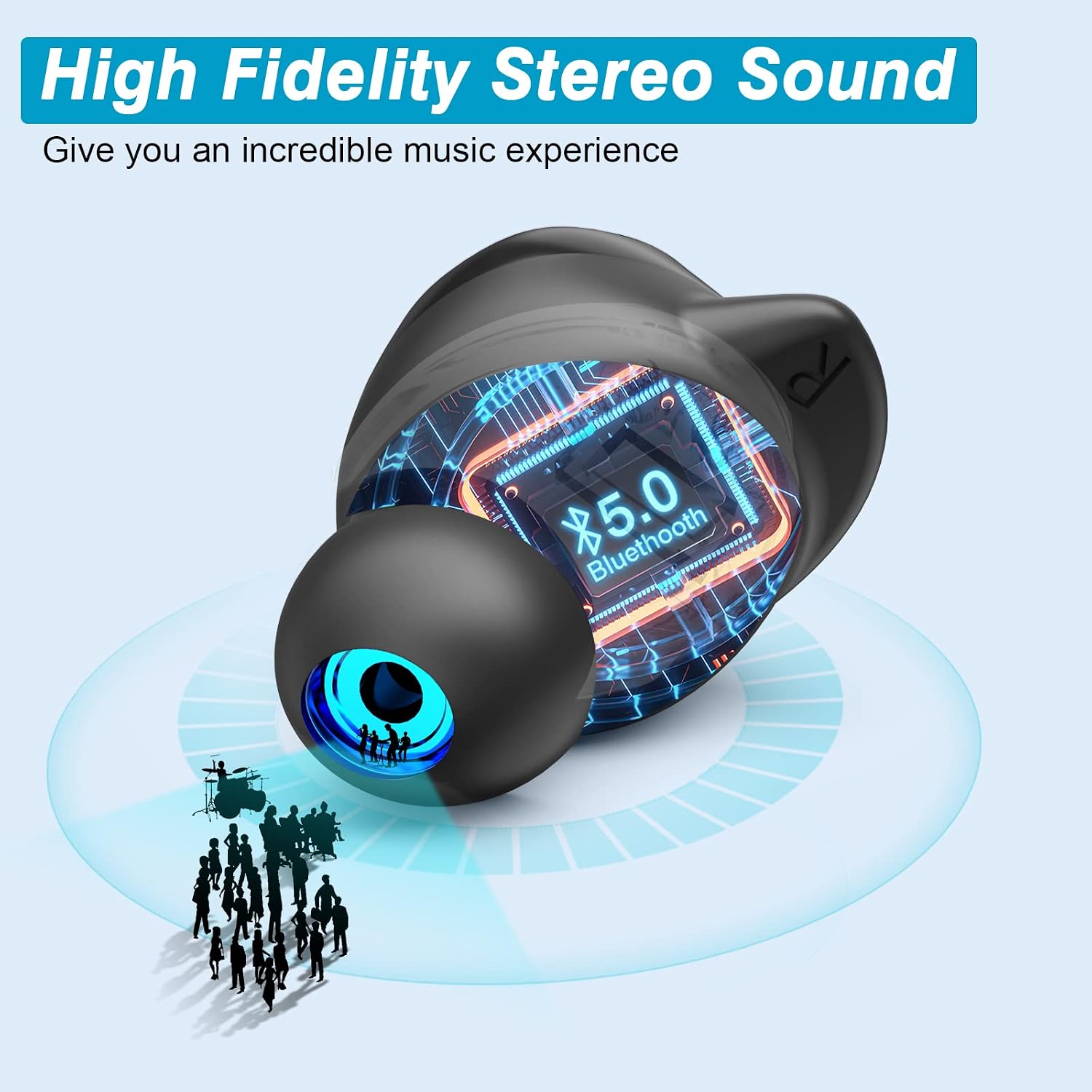True Wireless Earbuds Bluetooth 5.0, Wireless Bluetooth Earphones with Charging Case, Power for All Day, Touch Control, Fast Pair, in-Ear Stereo Earphones with Built in Mic for All Bluetooth Device
