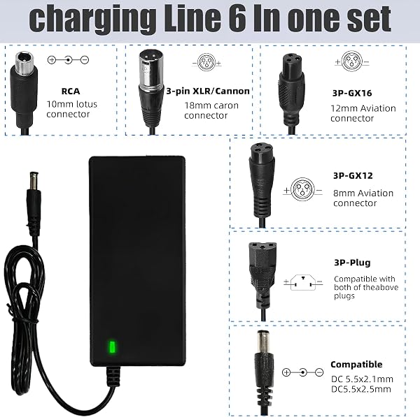 Ketliyaze Chargeur Trotinette Electrique, 42V 2A Chargeur Hoverboard avec 6 Connecteurs,36V Chargeur Universel Batterie de Trottinette pour Xiaomi M365/Pro 2,Monocycle,Hoverboard,Scooter Électrique - 3