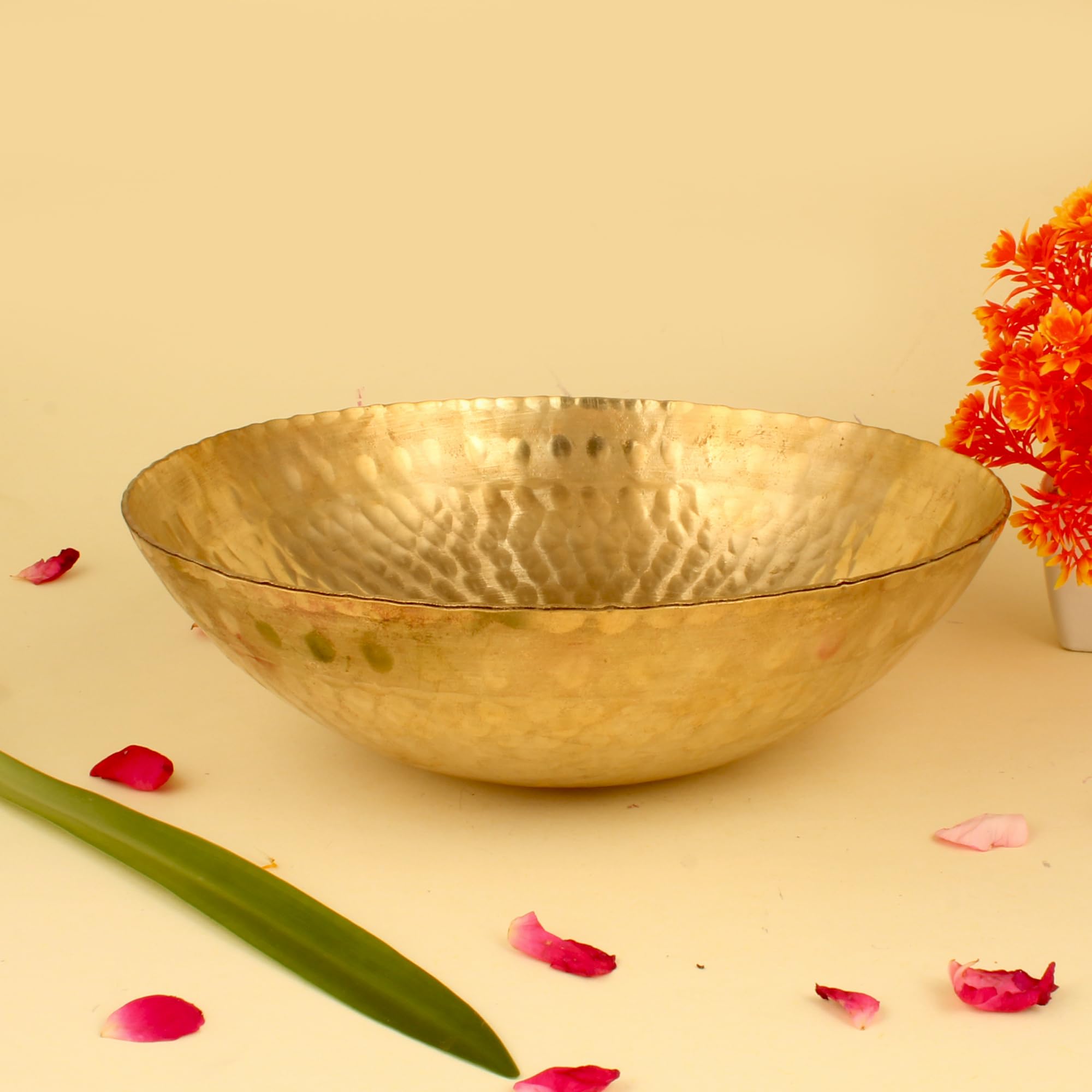 Gyarsilal's Brass Pital Hammered Kadhai Frying Pan Without Handle|1 Litre| Without Handle| Golden-PMK-01