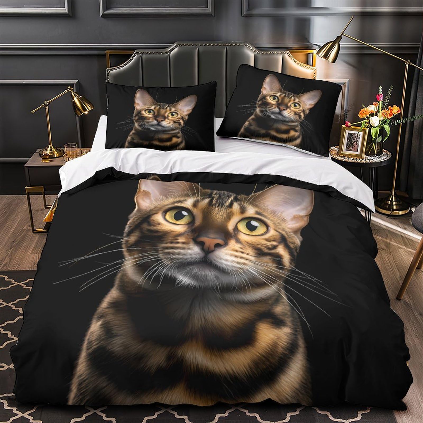 Housse de couette chat entretien facile finis les plis parure lit microfibre 135x200