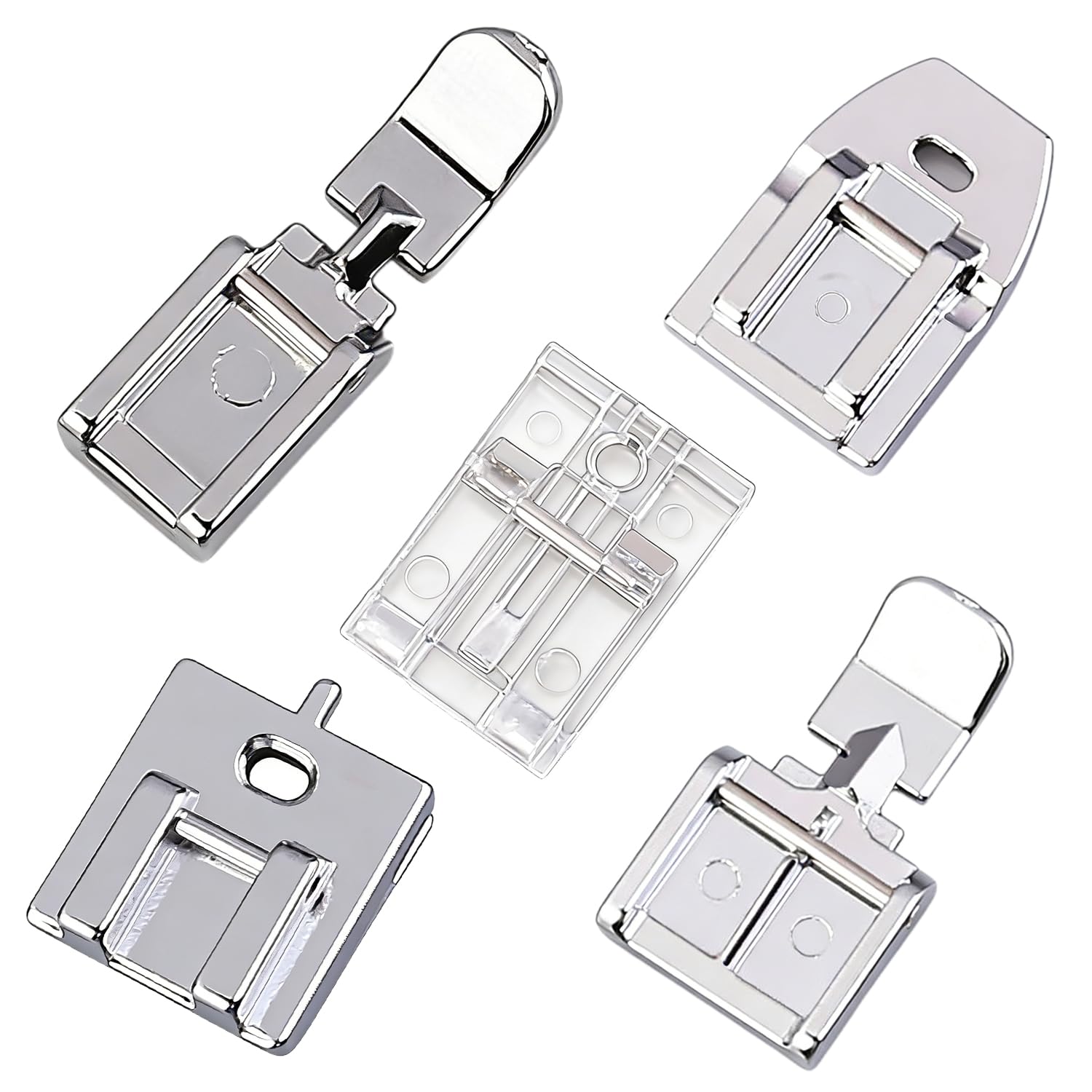 YAWYO Pack of 5 Universal Presser Feet Set, Sewing Machine Feet Kit, Includes Walking Foot Invisible Zipper Foot for Sewing Machine, Compatible with Low Shank Machines