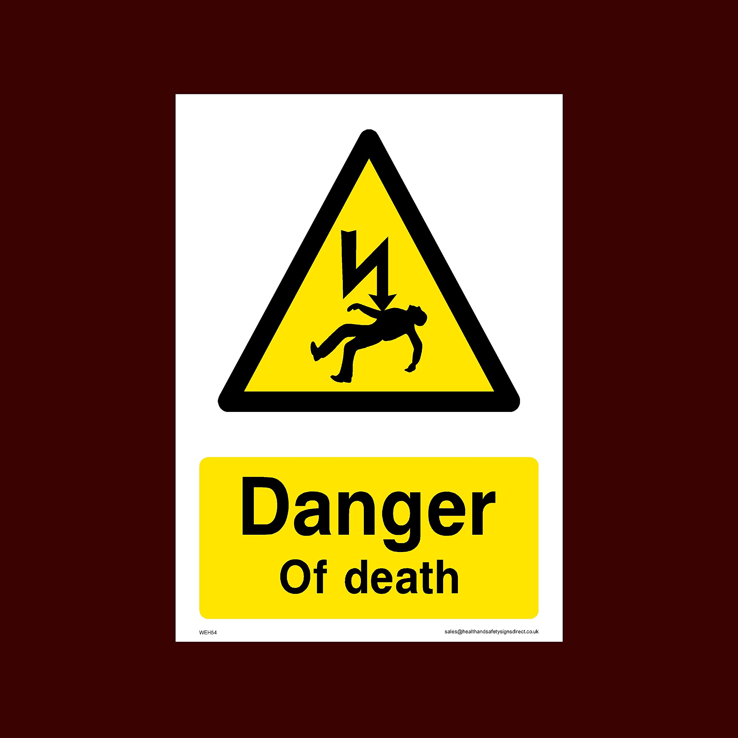 USSP&S Danger of Death Plastic Sign (WEH54) - Electric Hazard, Voltage, Danger of Death, Cables, Wires, Electric Fence