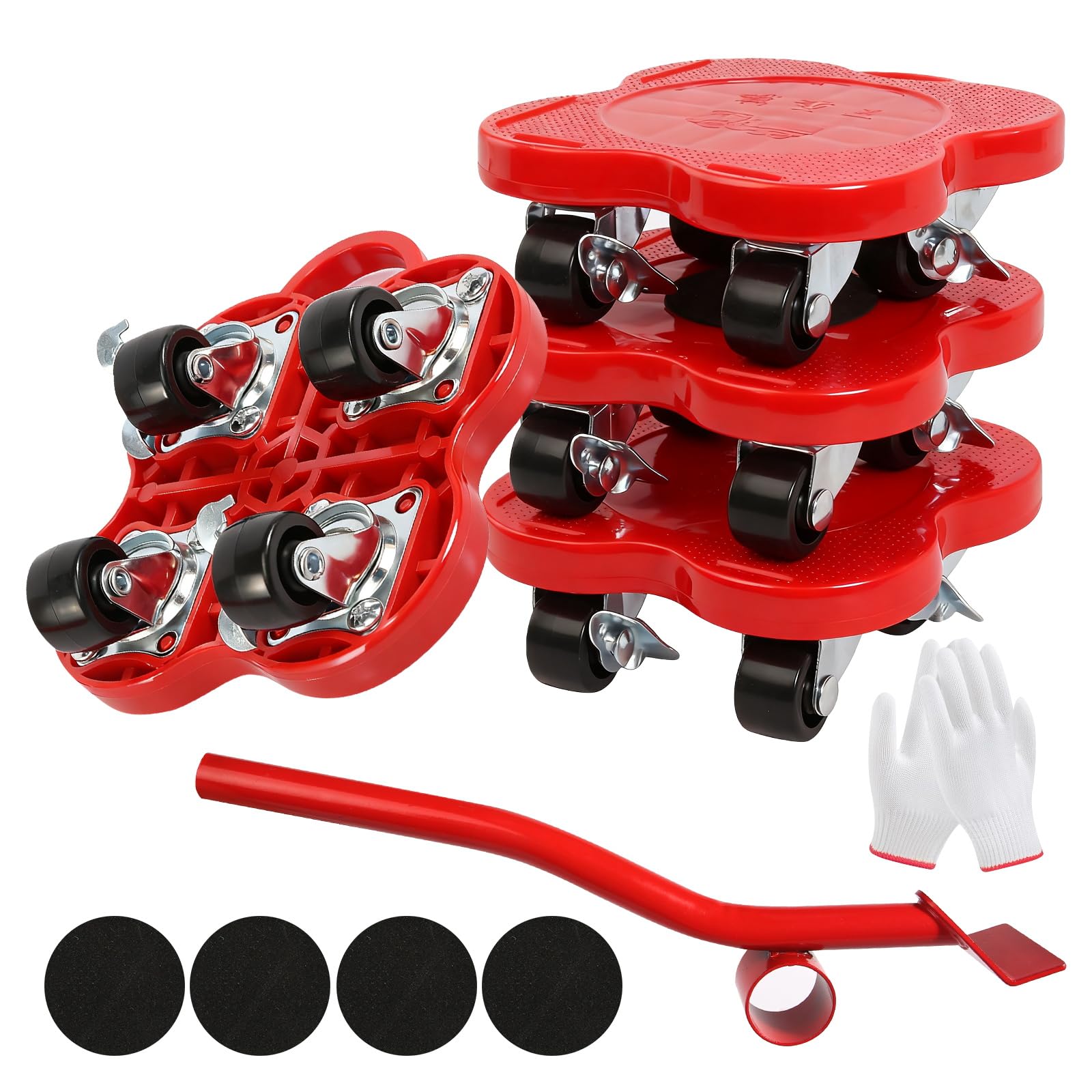 Gyism Furniture Movers 400KG Capacity for Heavy Items with 4 Wheels, Furniture Sliders Moving Wheels Set for Moving Equipment Heavy Appliance Refrigerator Sofa, Furniture Rollers (Red)