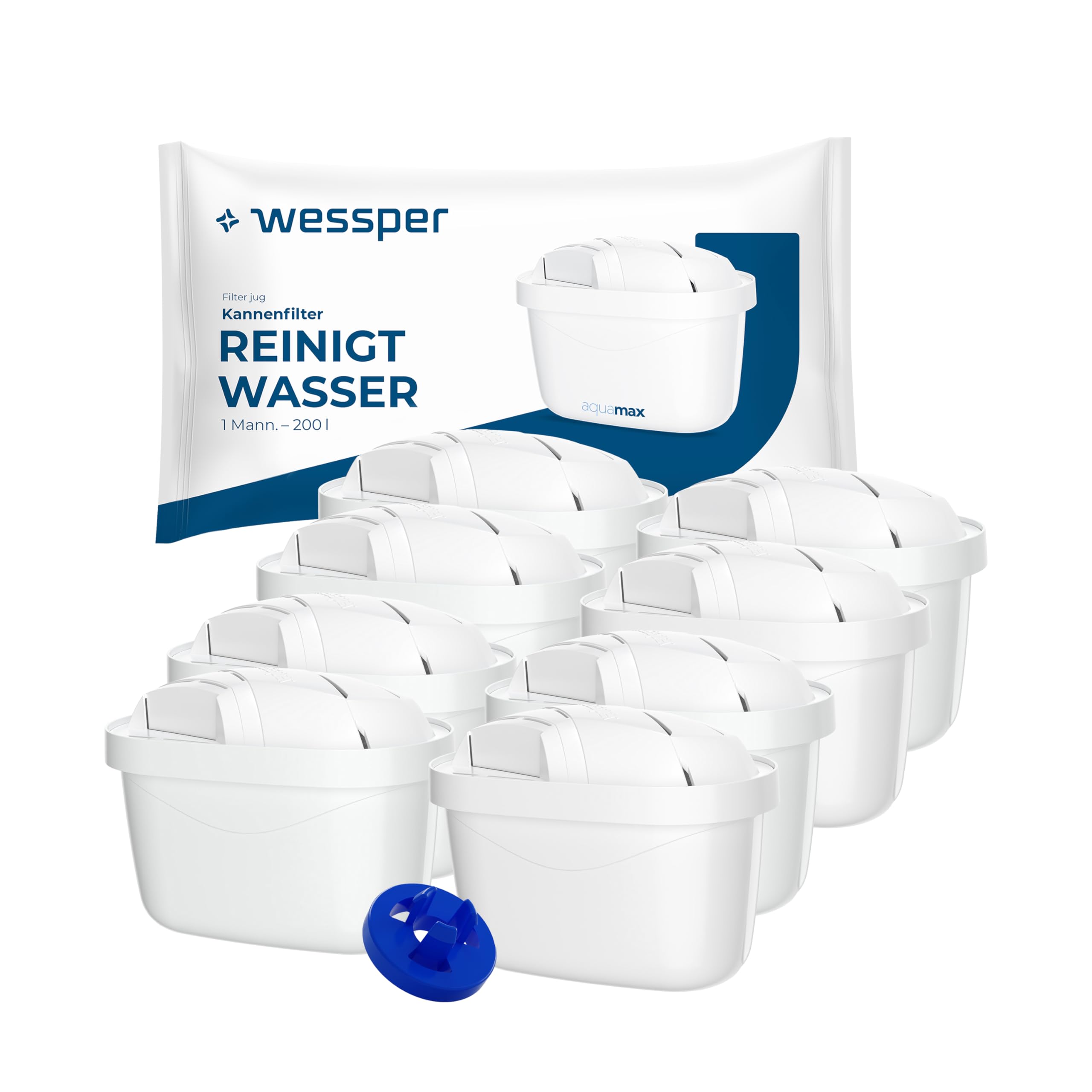 Wessper Wasserfilter Kartuschen 8er Set | Kompatibel mit Brita, Dafi, Philips und Aquafloow Wasserfilterkannen | Reduziert Chlor & Kalk für reineres Trinkwasser | Kompatibel mit Wasserfilterkannen