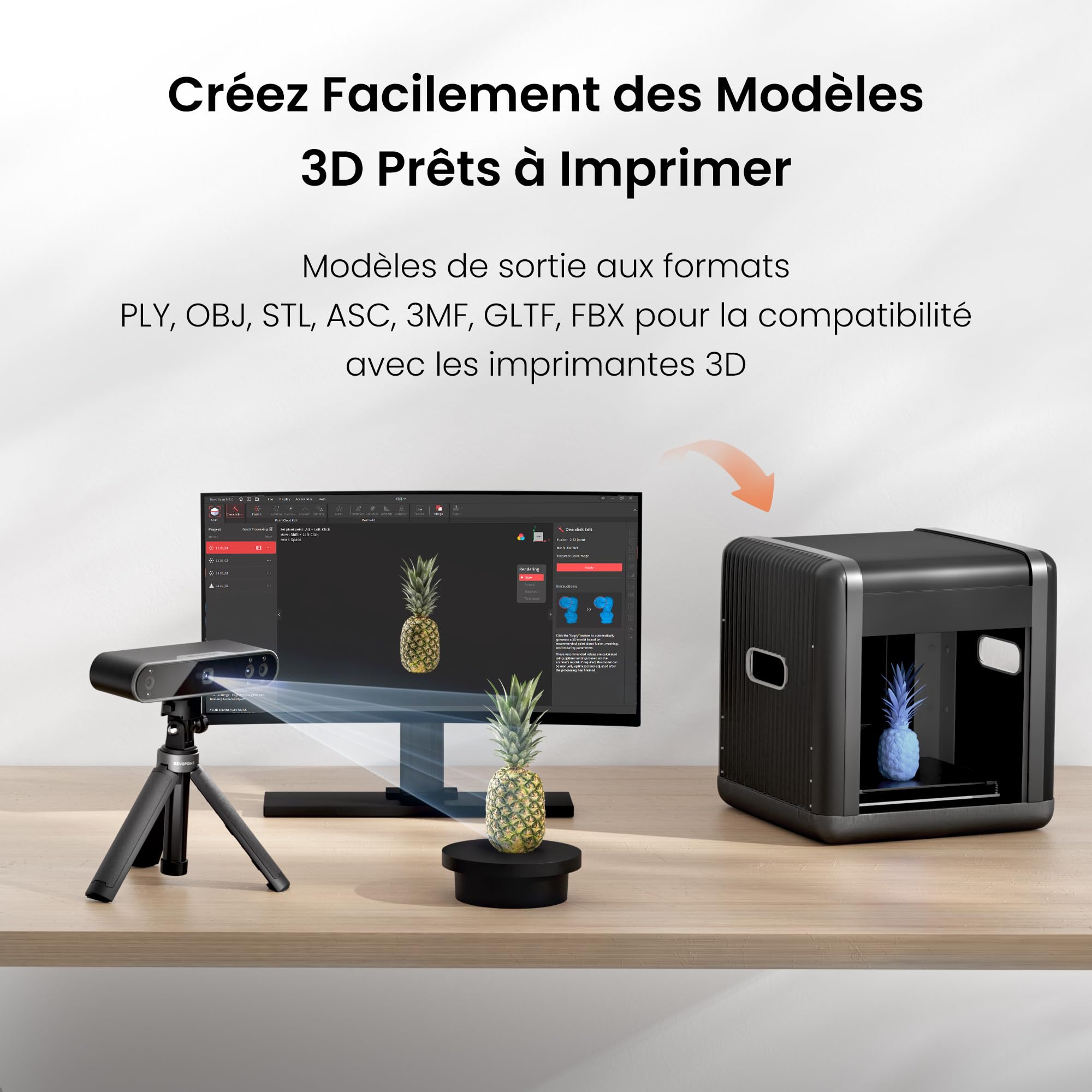 Revopoint POP 3 - Scanner 3D portable pour l'impression 3D Précision de 0,05 mm Vitesse de numérisation de 12-18 FPS Numérisations 3D en couleur complète avec double LED blanche - ADVANCED