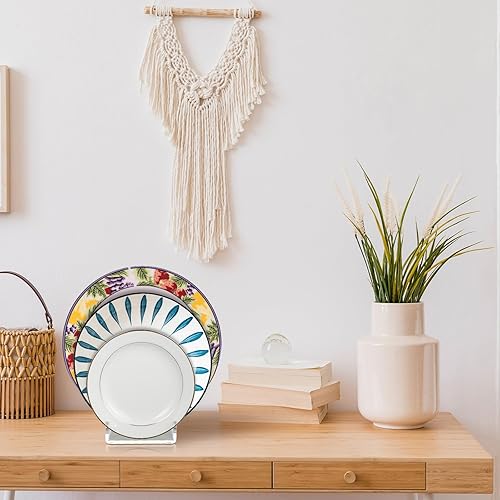 Miniatura 6 de Wenqik Soporte de exhibición de vajilla de 3 niveles, soporte de placa de acrílico para exhibir platos de porcelana transparente, soportes de platos