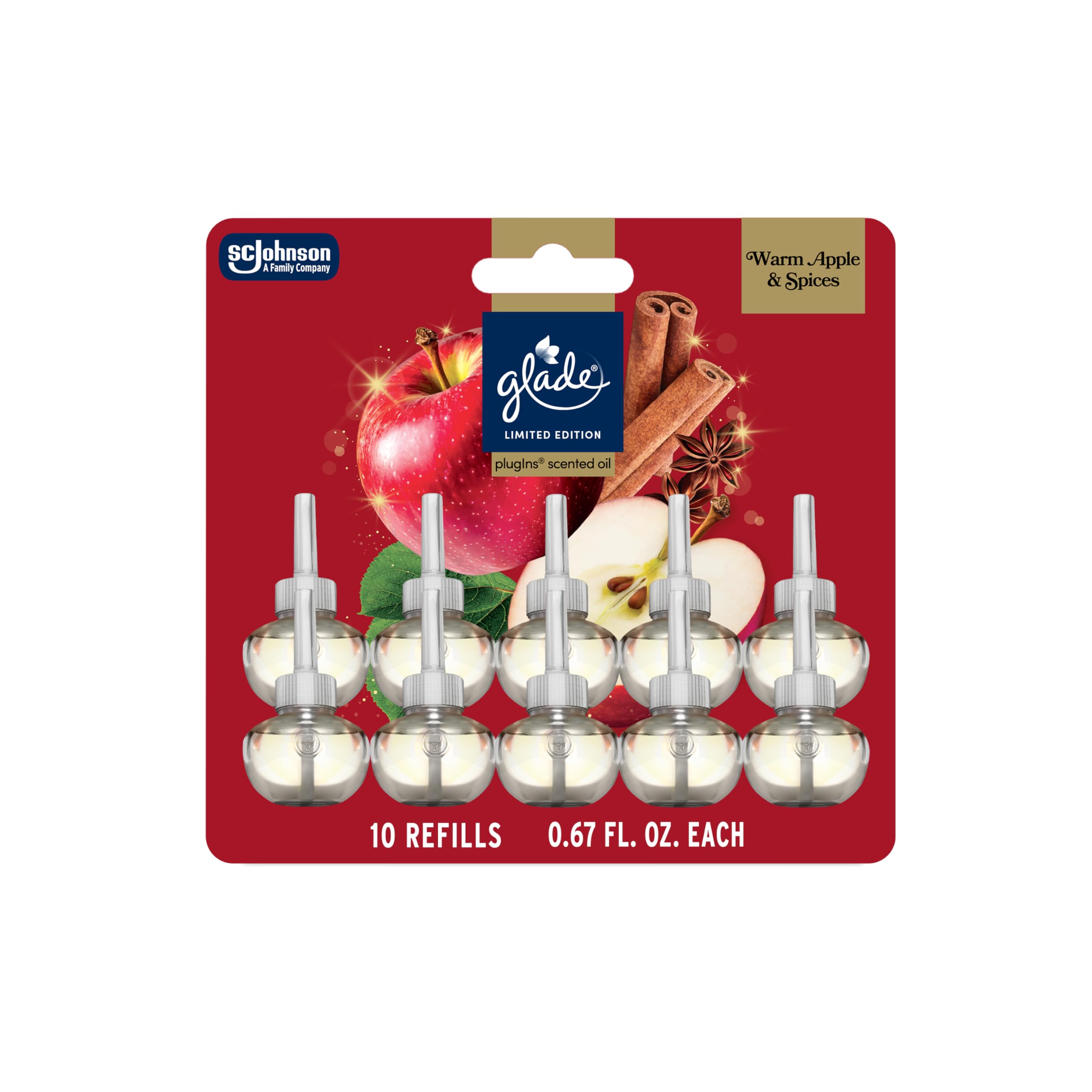 Glade PlugIns Refills Air Freshener, Warm Apple & Spices, Scented and Essential Oils for Home and Bathroom