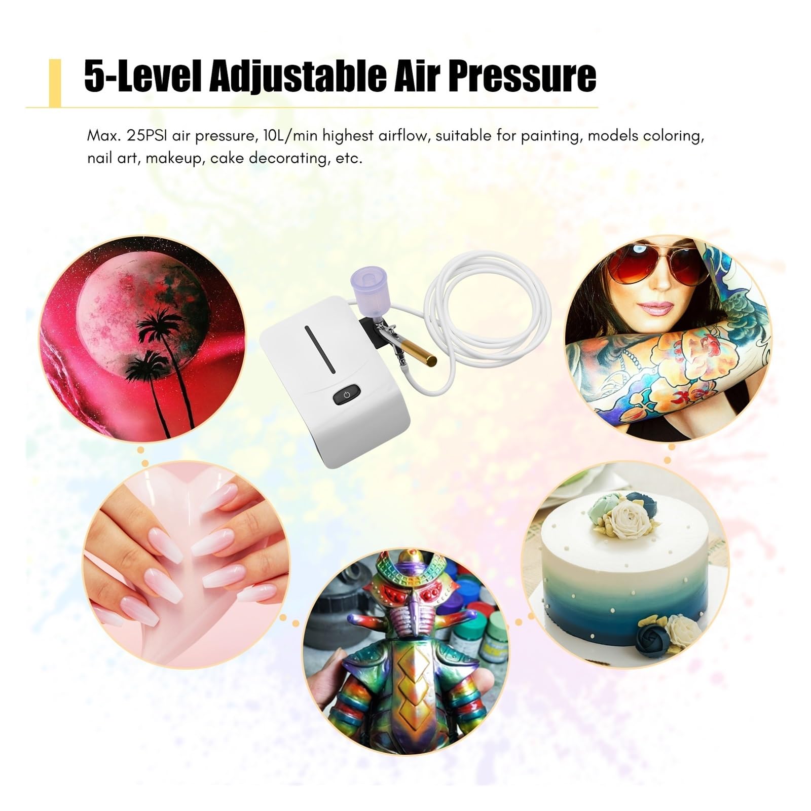 Kit aerografo multifunzionale con set di spazzole ad aria compressa a compressore for pittura artigianale Precisione Senza Sforzo Spruzzo Uniforme(White)