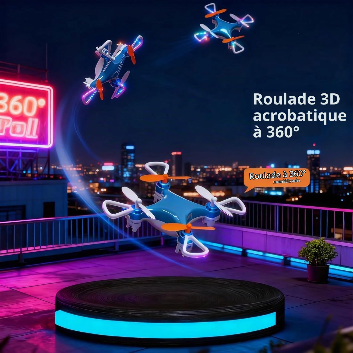 Mini Drone LED, Drone Mini Tous Âges avec Vols Acrobatiques Faciles, Trucs 360°, Parfait pour Débutants, Maintien d'Altitude LED et Protection des Hélices pour Intérieur/Extérieur (Blue)