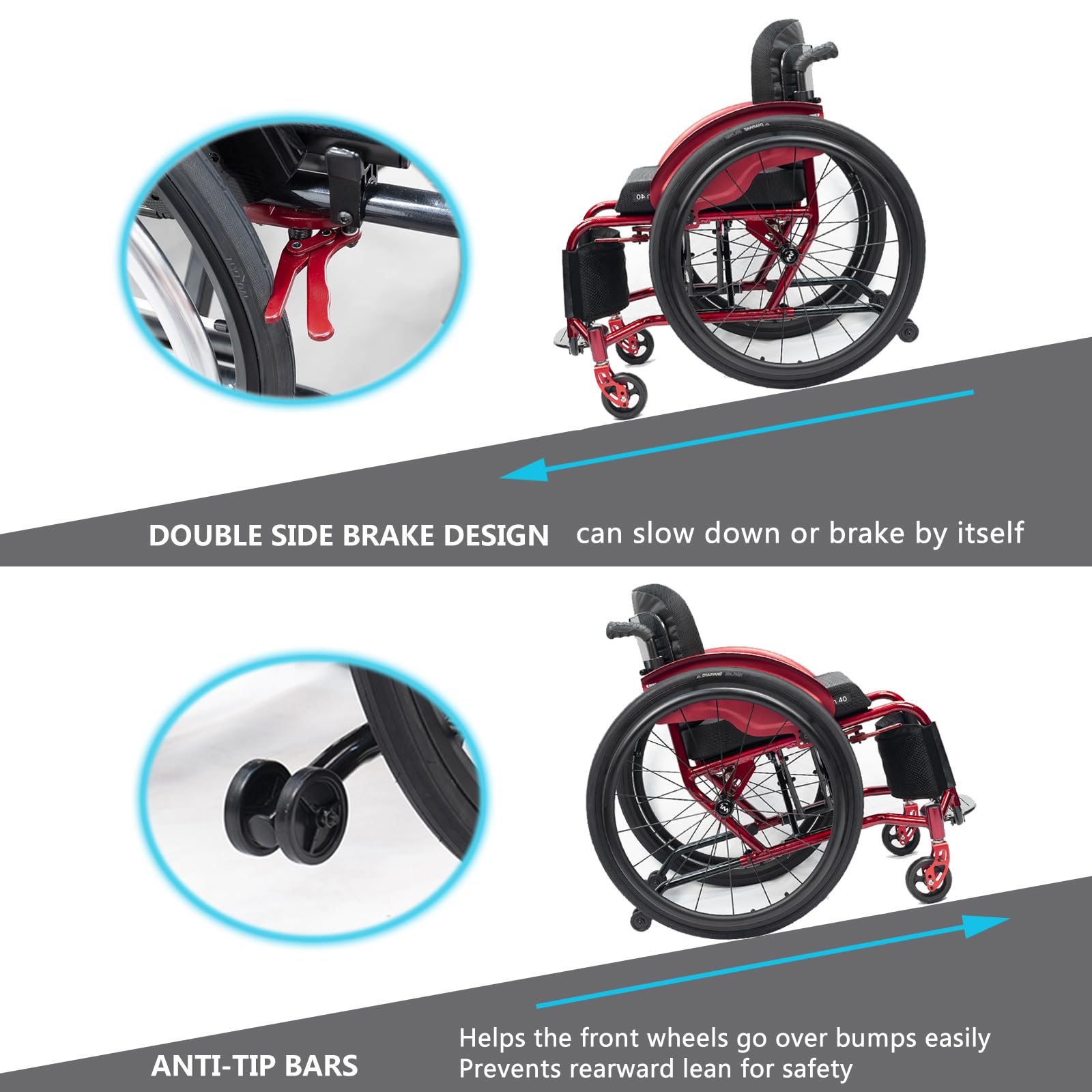 Silla De Ruedas De Transporte Portátil,silla De Ruedas Deportiva Ultraligera Plegable Todo Terreno,sillas De Ruedas Deportivas Y De Ocio,silla De Ruedas Manual De Aleación De Aluminio Autopropulsada(S