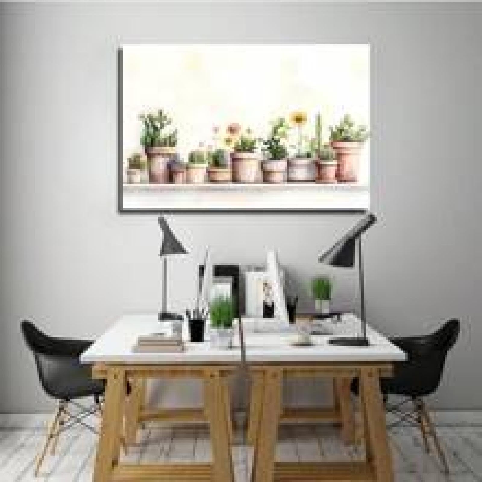 XINBAO Impresiones en lienzo de cactus, cuadros de plantas en macetas, decoración, obras de arte, arte de pared de plantas botánicas, carteles de cactus para habitación de niños, 50 x 70 cm con marco