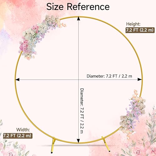 Miniatura 3 de Soporte de fondo redondo de 7.2 pies para arco de globos dorados de metal, marco de anillo de telón de fondo de boda para fiesta, cumpleaños, baby