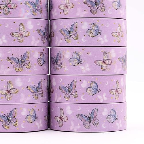 Miniatura 4 de KKONION Gold Foil Magical Butterflies Decorative Washi Tapes Cute Stationery Purple Color Masking Tape Stickers 5 pcs
