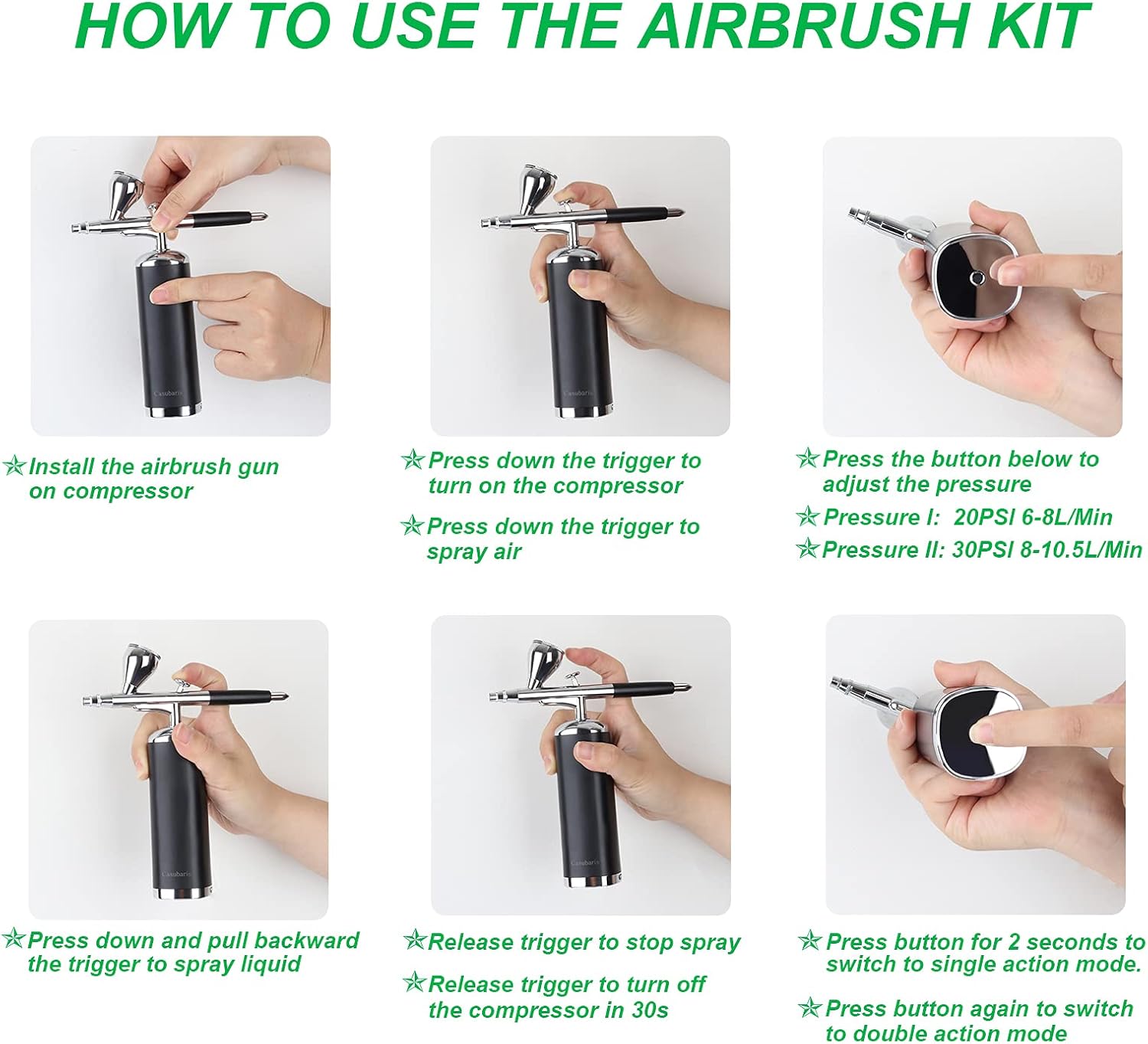Casubaris 30PSI Cordless Airbrush Kit,Portable Airbrush with Compressor Set,Auto Start Stop Mini Wireless Rechargeable Air Brush Pump for Makeup Nail Art Painting Cake Decoration Car Tattoo : Arts, Crafts & Sewing