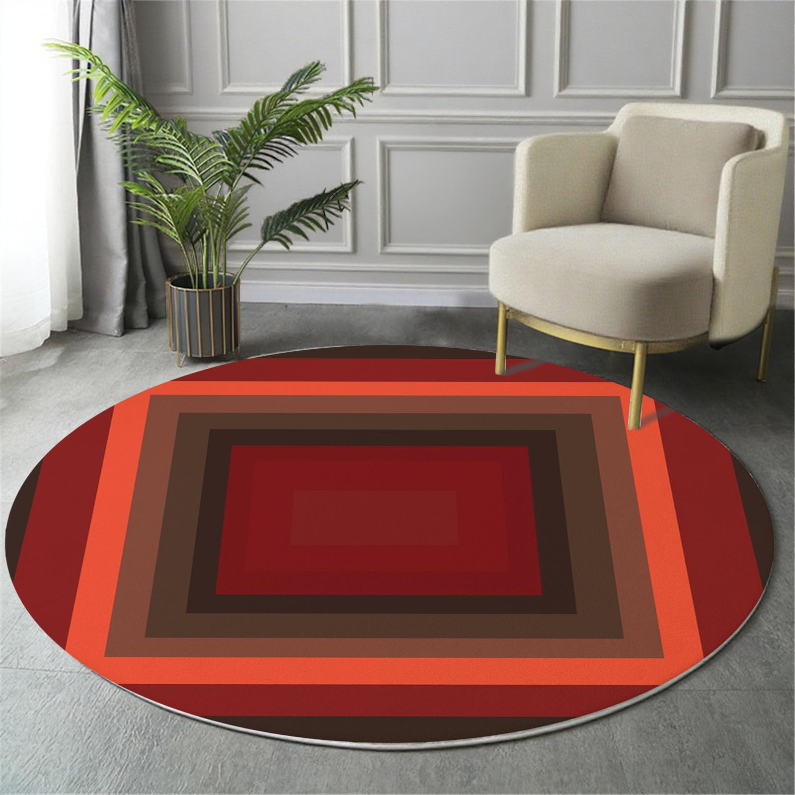 Tapis rond rouge doux 200cm lavable pour éliminer les taches de la salle à manger