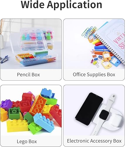 Miniatura 6 de Sooez Caja de lápices de 3 piezas, caja de plástico para suministros escolares, caja de almacenamiento grande, diseño transparente apilable para