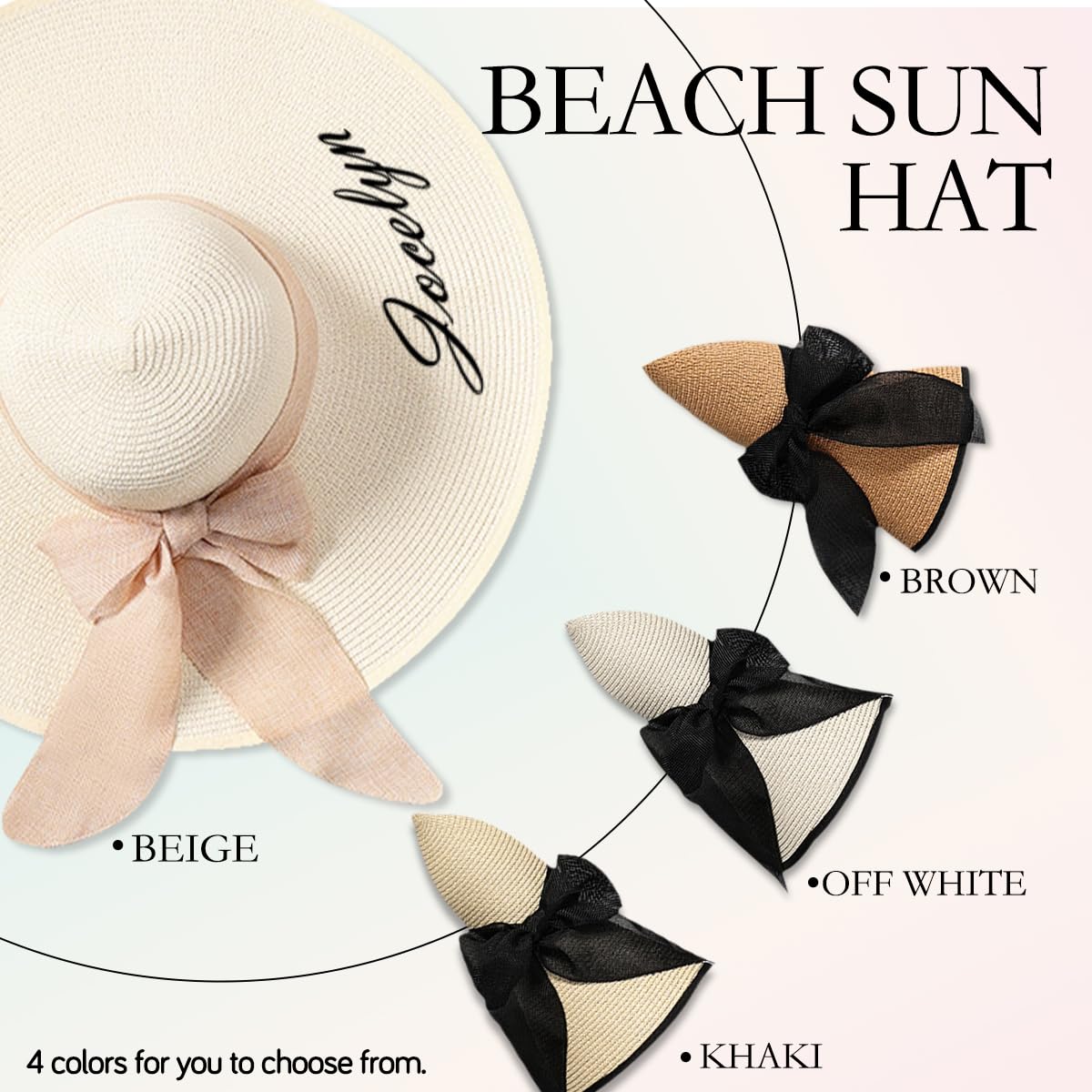 Personalized Womens Straw Sun Hat,Custom Beach Hat with Embroidered Name,Floppy Foldable Summer Caps Wide Bride Hats