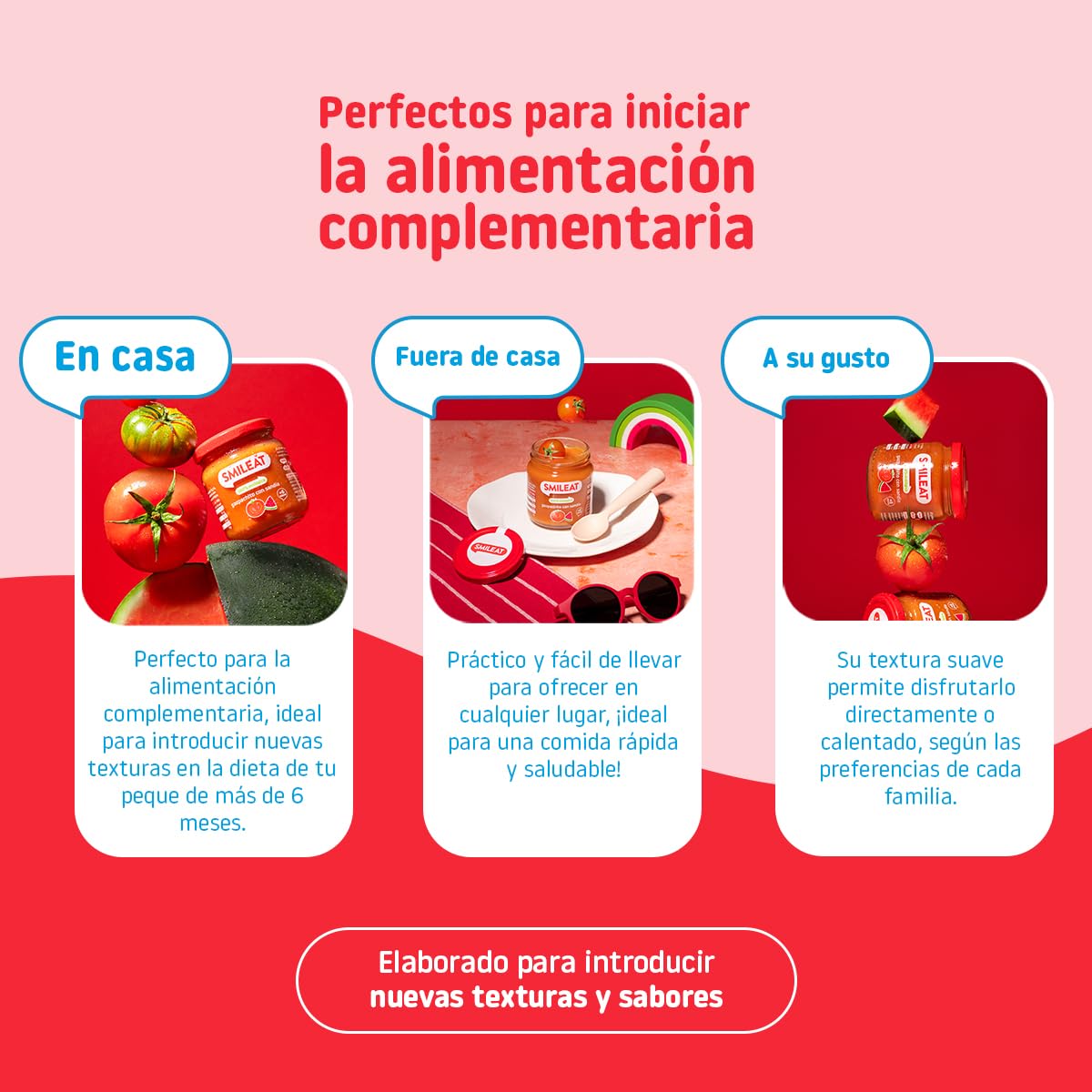 Smileat - Tarrito de Gazpachito con Sandia - Gazpacho para Bebés desde 6 Meses - Verduras y Frutas Ecológicas - con Aceite de Oliva Virgen Extra - sin Sal ni Azúcar Añadido - 190g