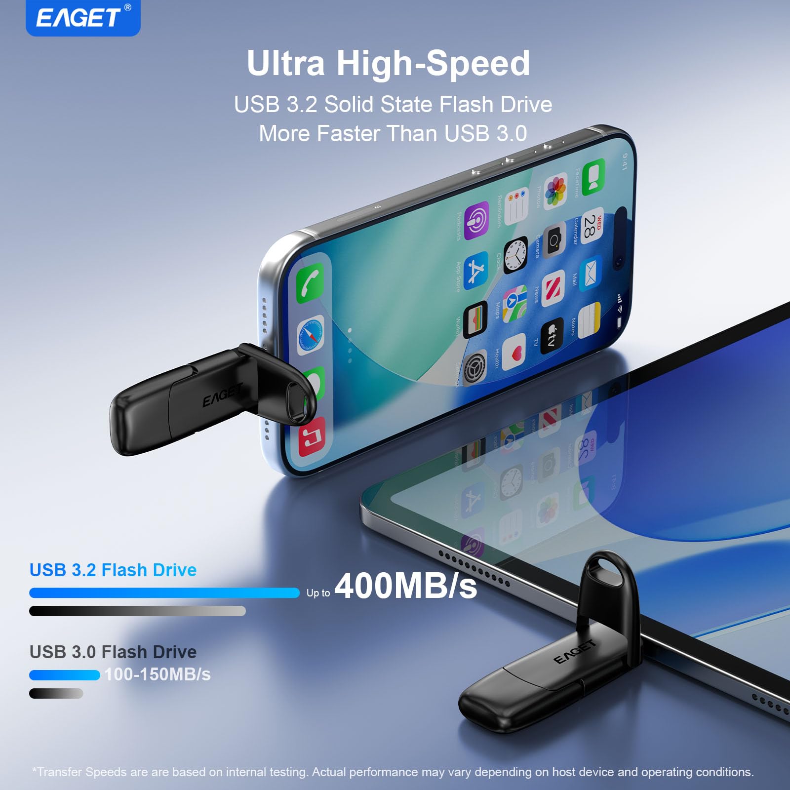 Eaget Chiavetta USB C da 512GB, Dual Drive Type-C e USB-A, flash drive a stato solido, fino a 400 MB/s ad alta velocità, design in metallo, SSD esterno portatile per iPhone 15/16/17, Android, laptop