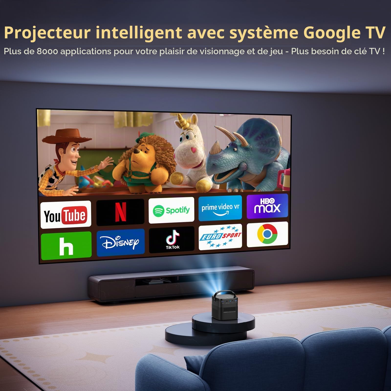 Videoprojecteur 4K,Toumei Mini Projecteur with 15,000mAh Battery,Google TV 11.0,WiFi 6 et Bluetooth,Portable RetroProjecteur 450Lumens ANSI,2x10W Haut-Parleurs,Auto Focus/Keystone pour iOS/Android