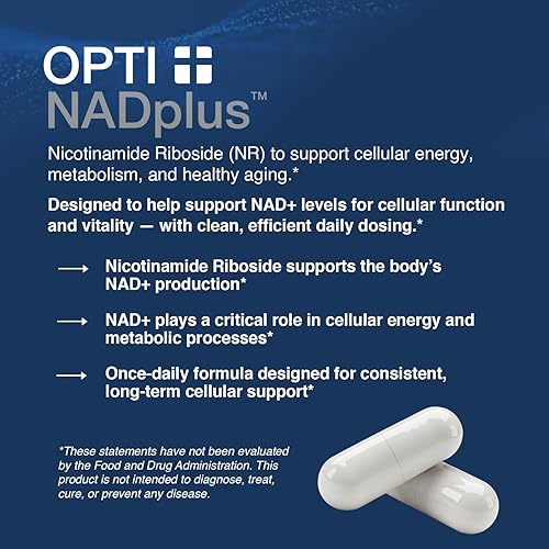 Miniatura 2 de Opti + NAD Plus Cápsulas  Suplemento NAD+ con cloruro de ribósido de nicotinamida  Apoya la energía, el envejecimiento saludable, el metabolismo y